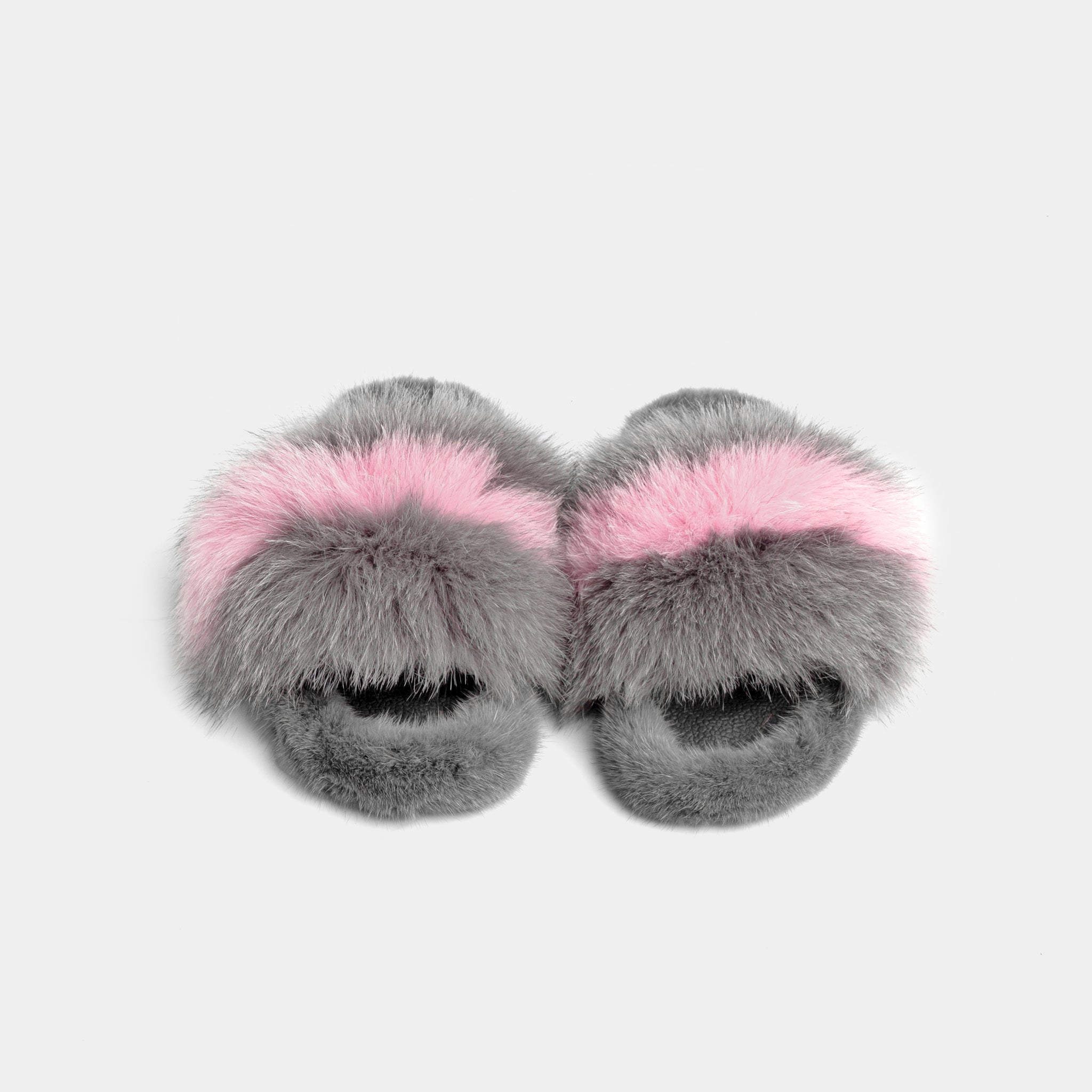 ASPEN - Gray and Pink Fox & Mink Fur Slipper