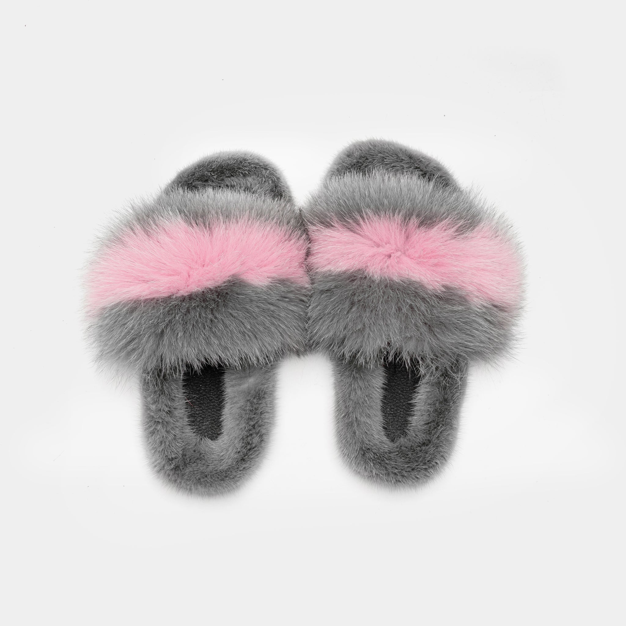 ASPEN - Gray and Pink Fox & Mink Fur Slipper