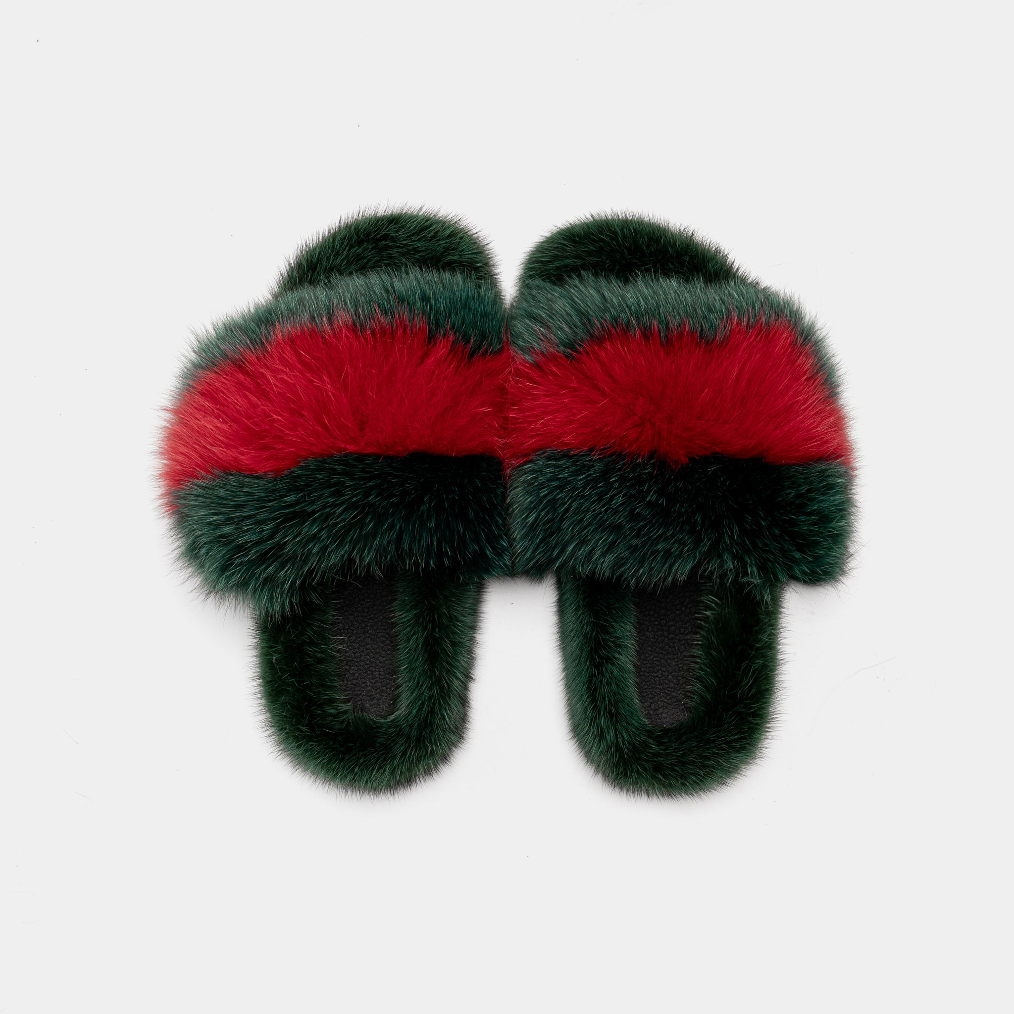 ASPEN - Red and Green Fox & Mink Fur Slipper