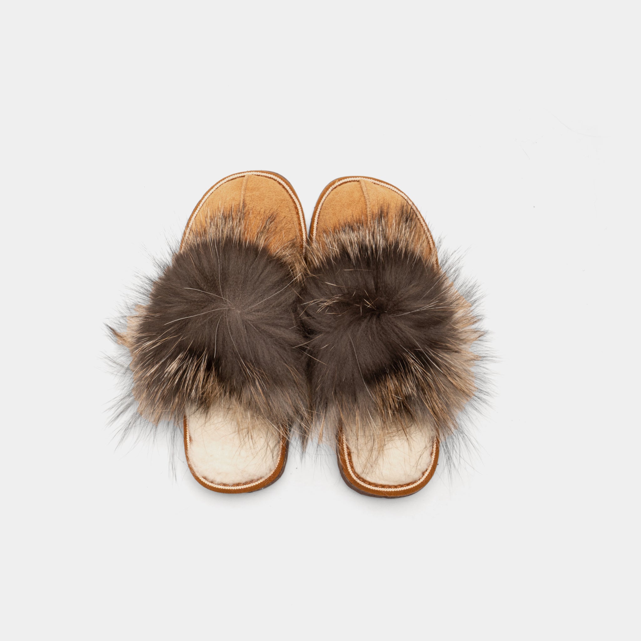 Cervinia - Closed suede slipper with Sheepskin and Camel Fox