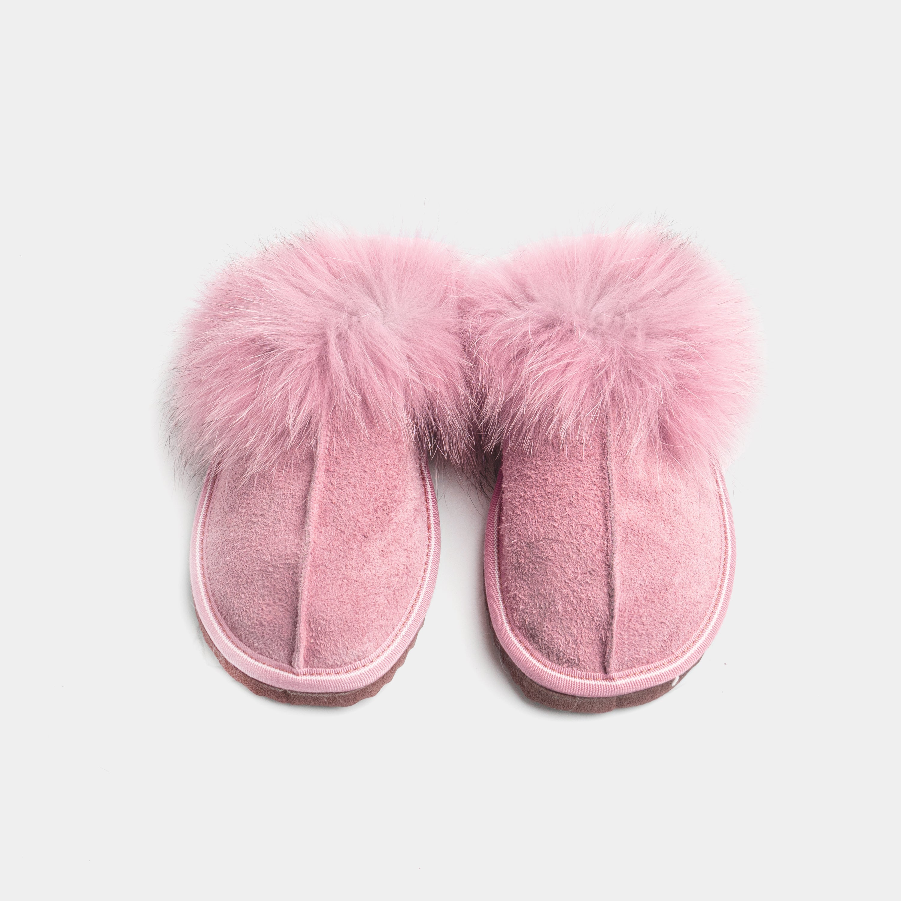 Cervinia - Closed suede slipper with Sheepskin and Pink Fox