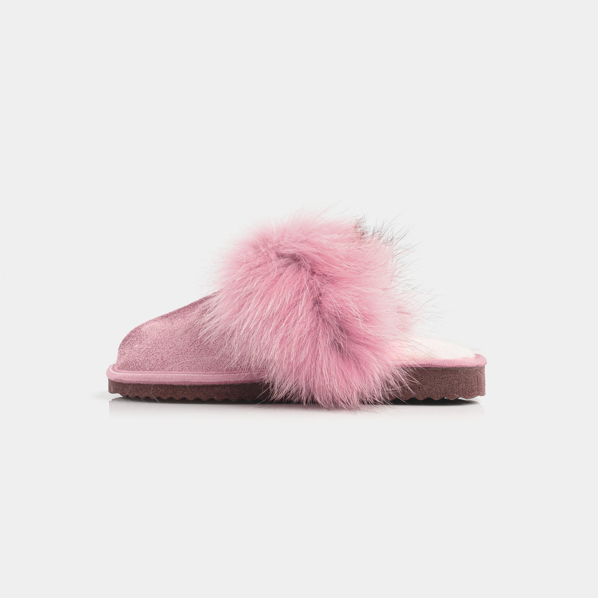 Cervinia - Closed suede slipper with Sheepskin and Pink Fox