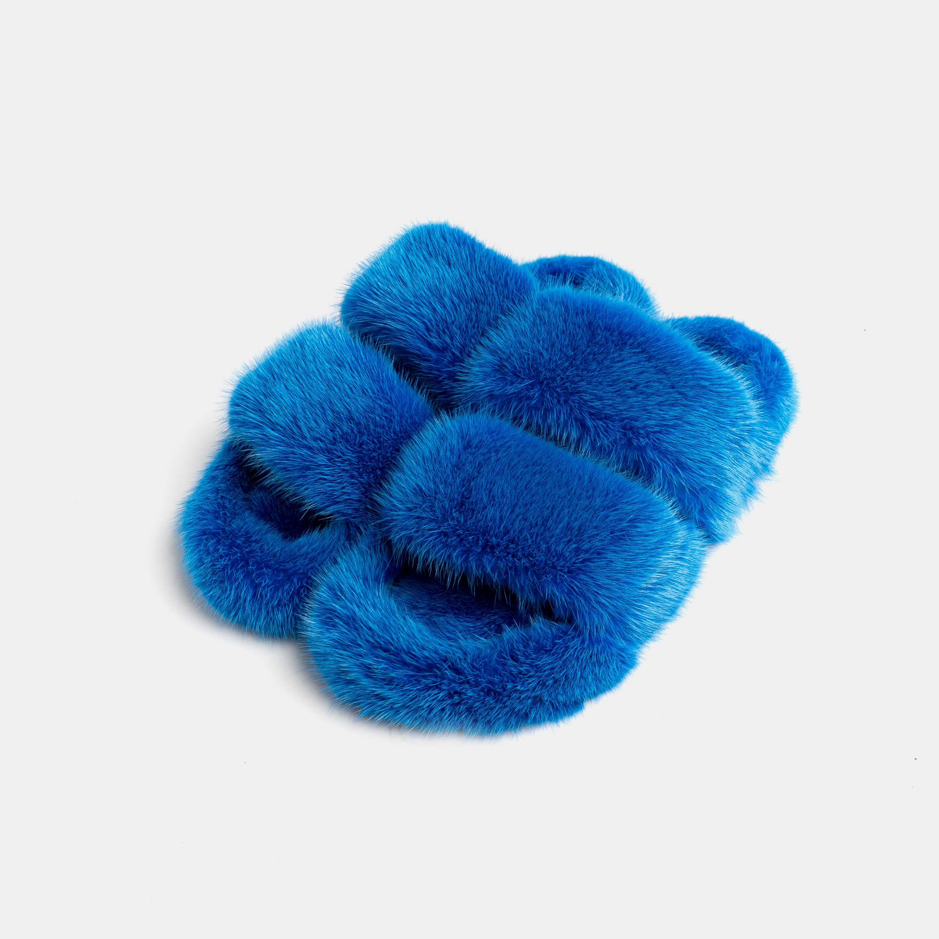 CORTINA - Slipper doppia fascia con Pelo di Visone Blu