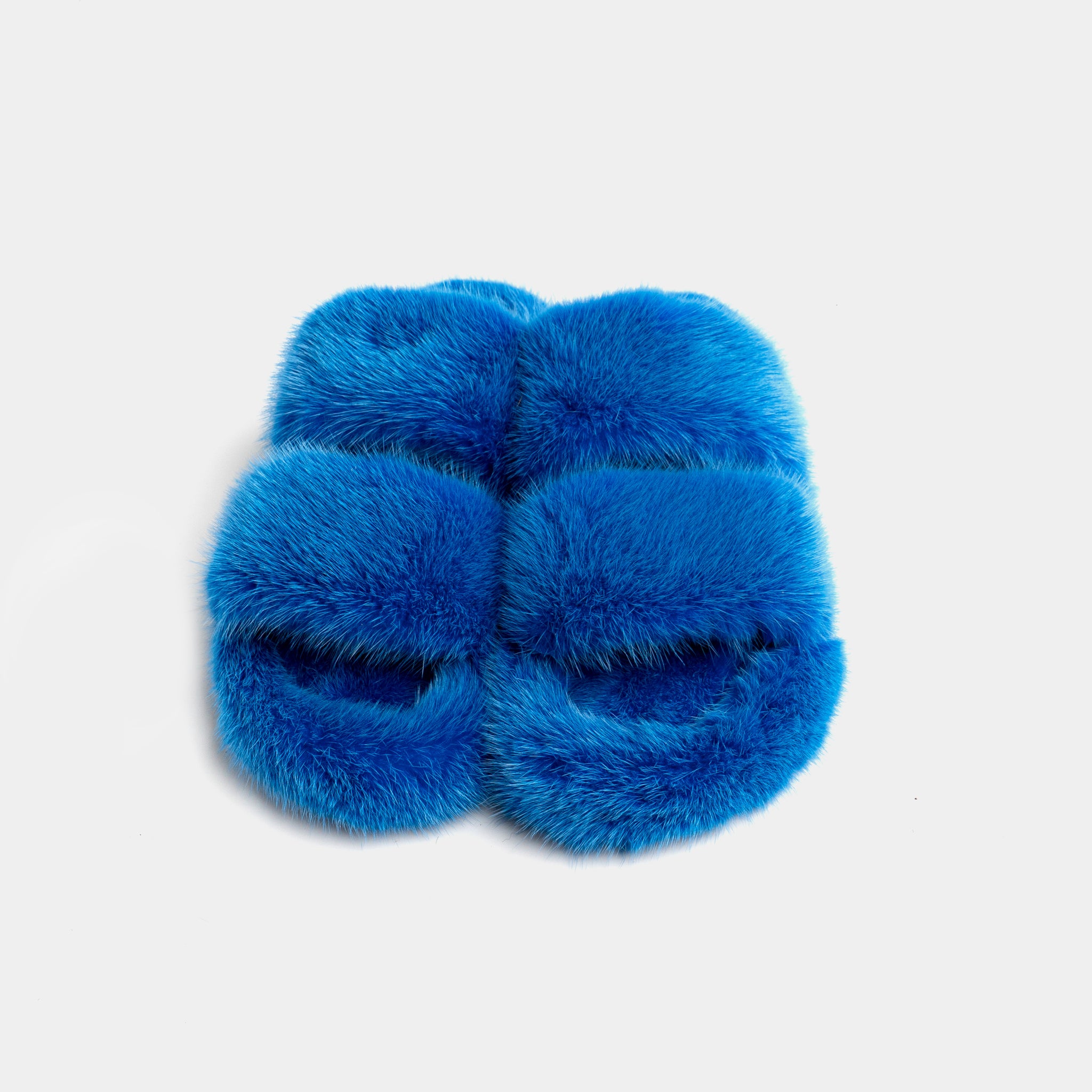 CORTINA - Slipper doppia fascia con Pelo di Visone Blu