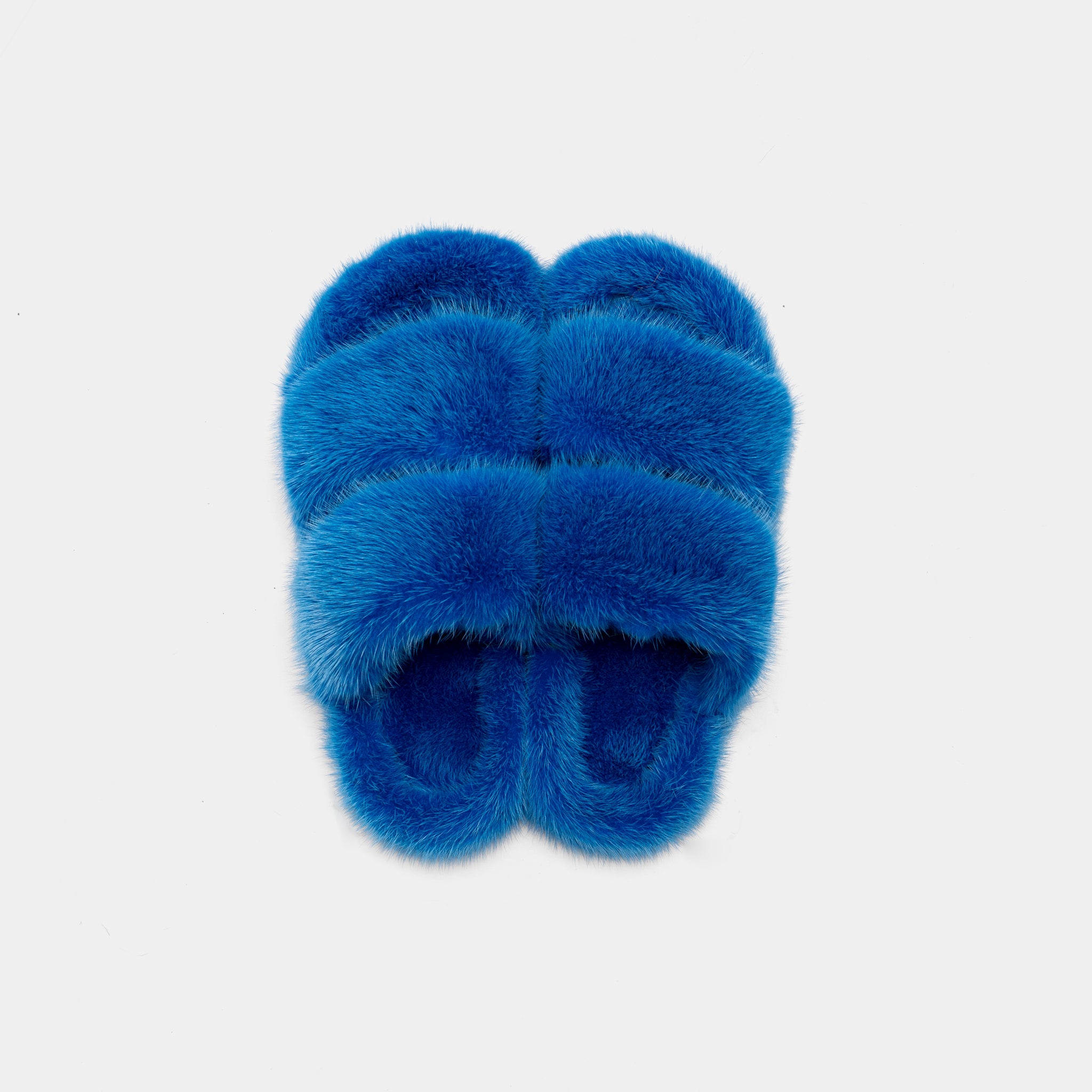 CORTINA - Slipper doppia fascia con Pelo di Visone Blu