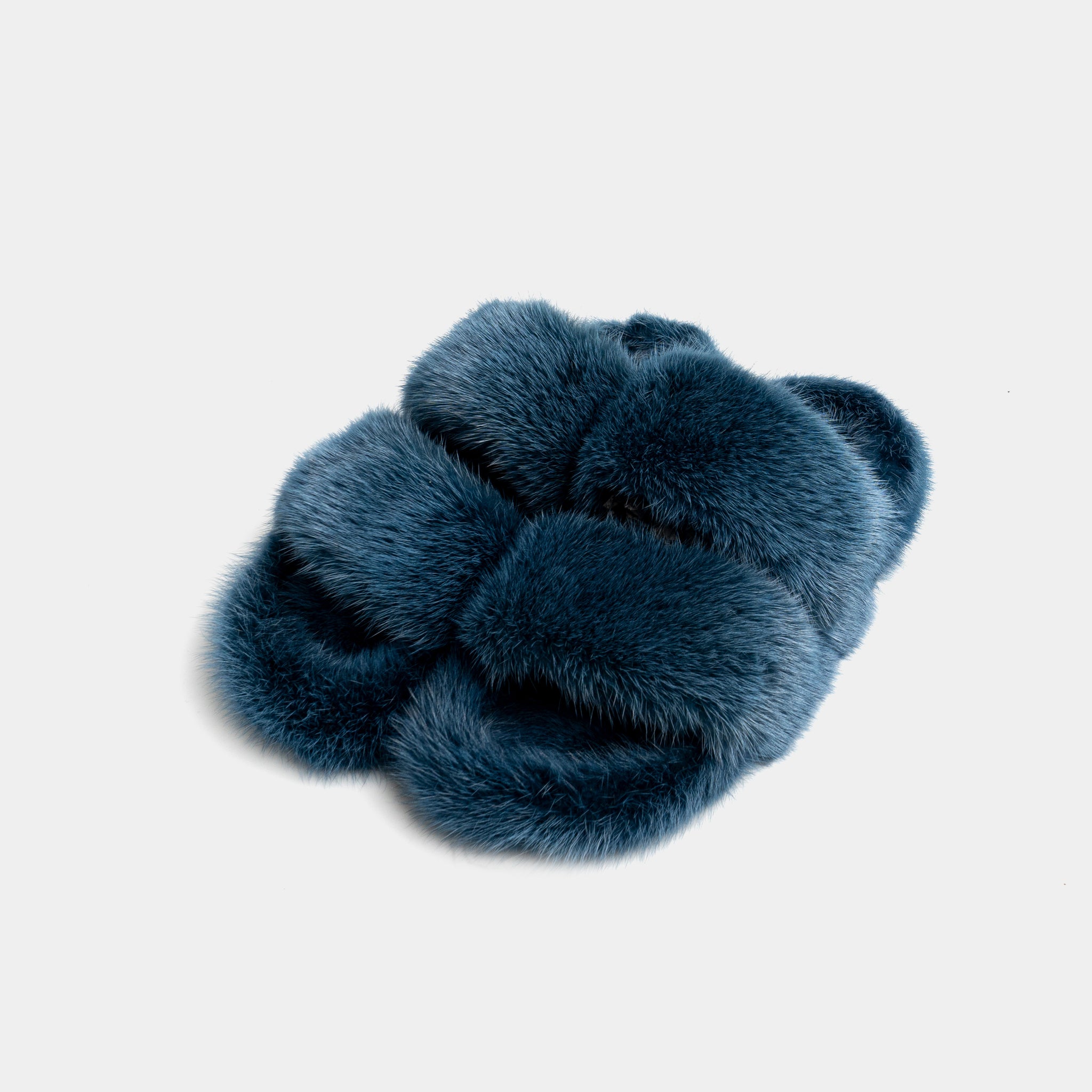 CORTINA - Double band slipper with Ocean Blue Mink Fur