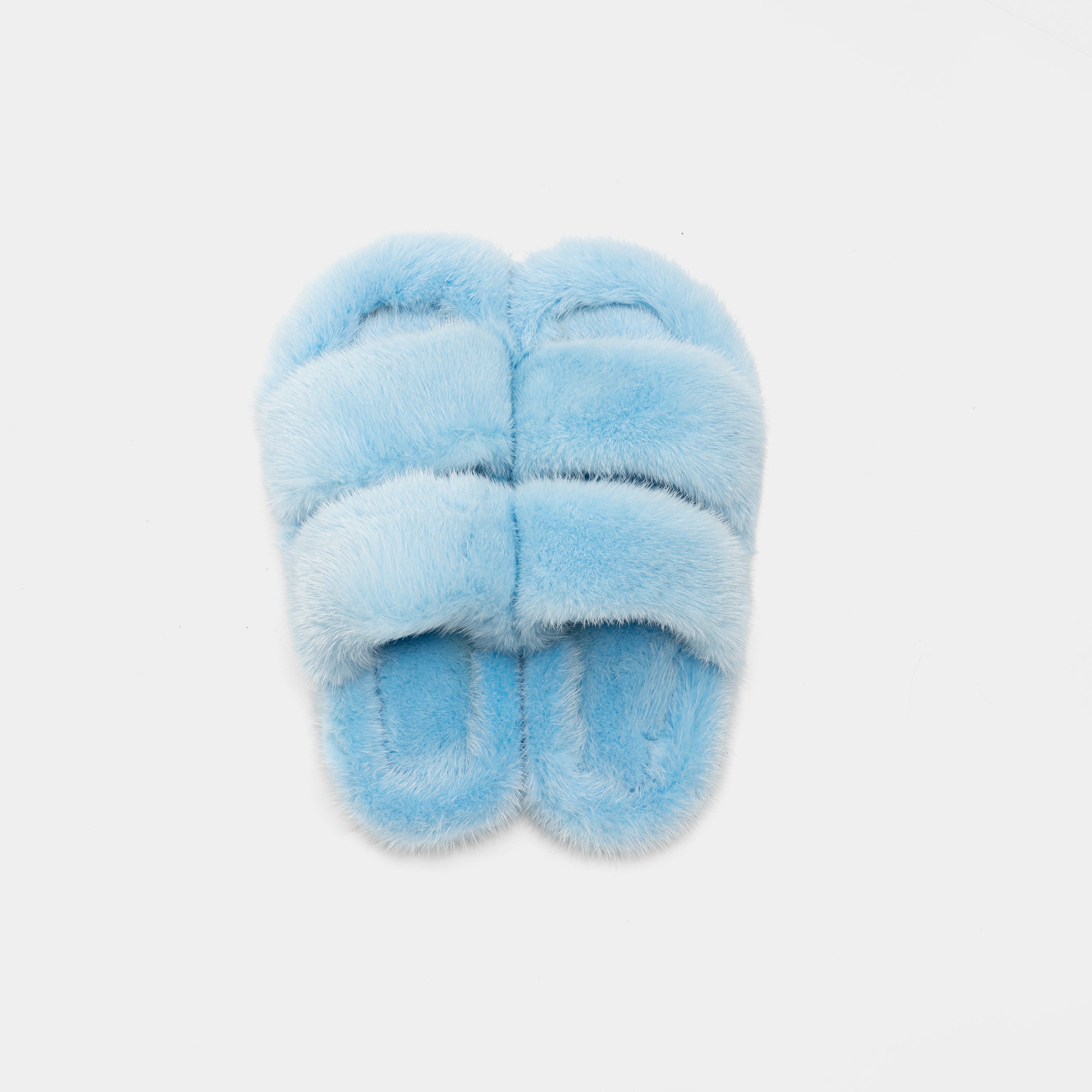 CORTINA - Slipper doppia fascia con Pelo di Visone Azzurro