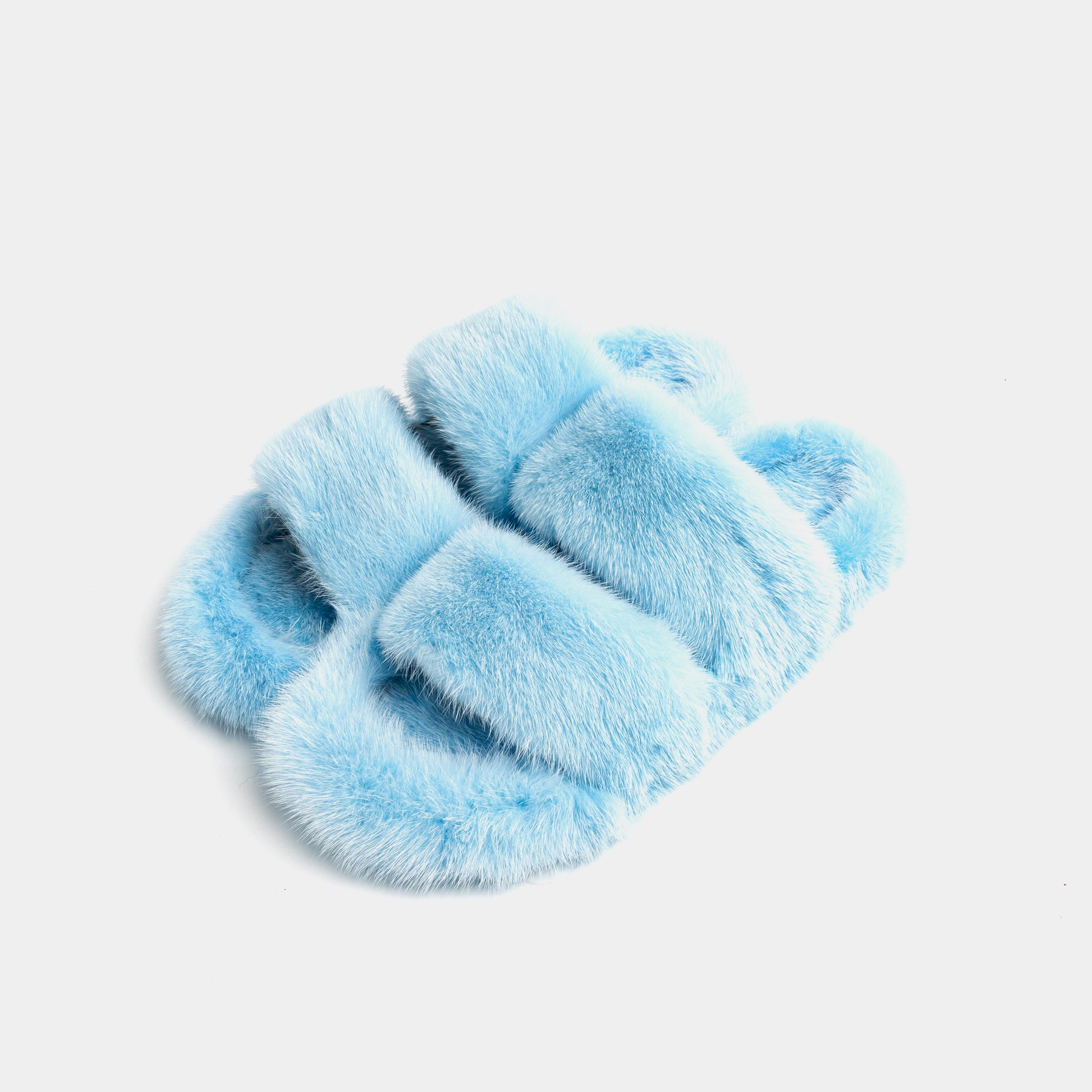 CORTINA - Slipper doppia fascia con Pelo di Visone Azzurro