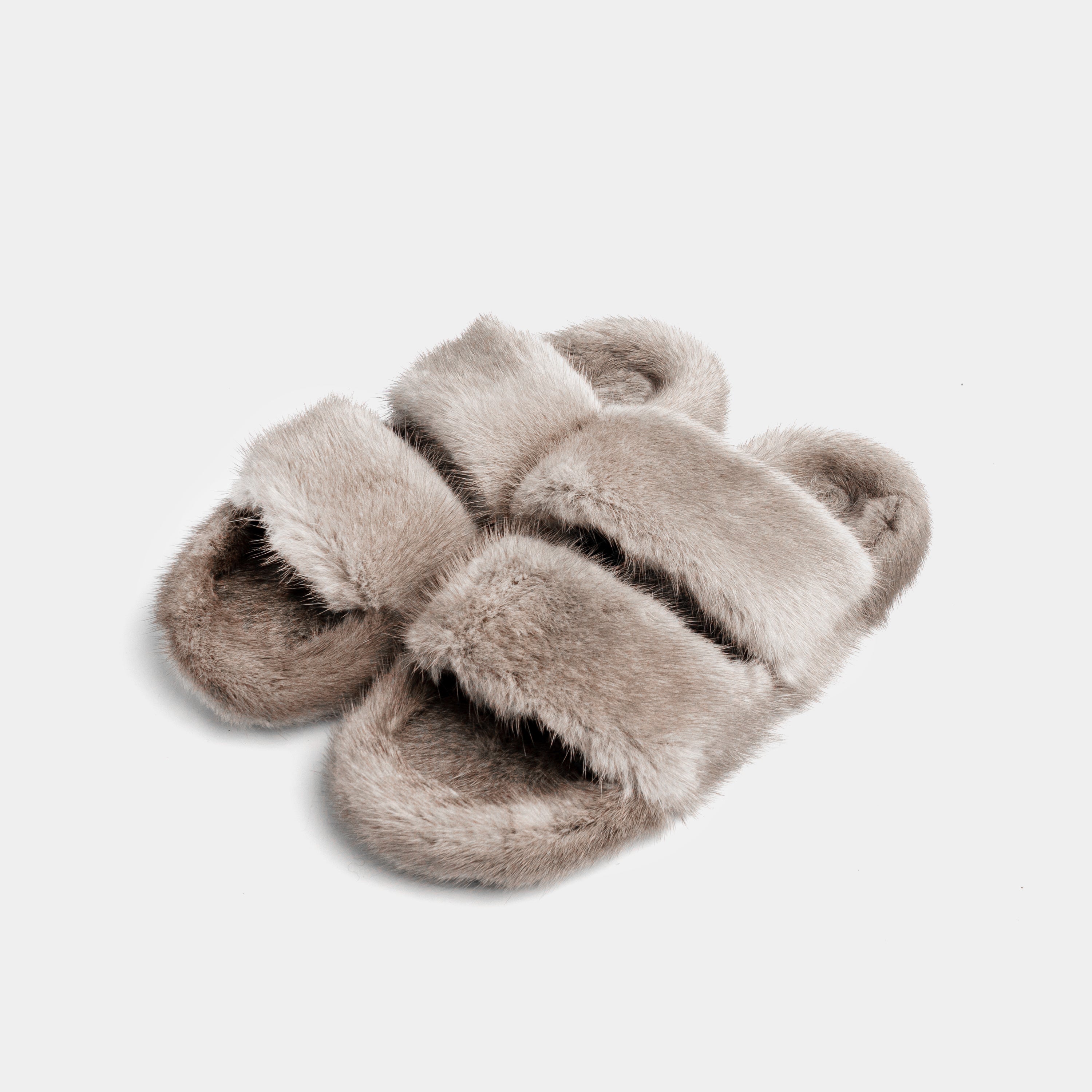 CORTINA - Double band slipper with Gray Mink Fur