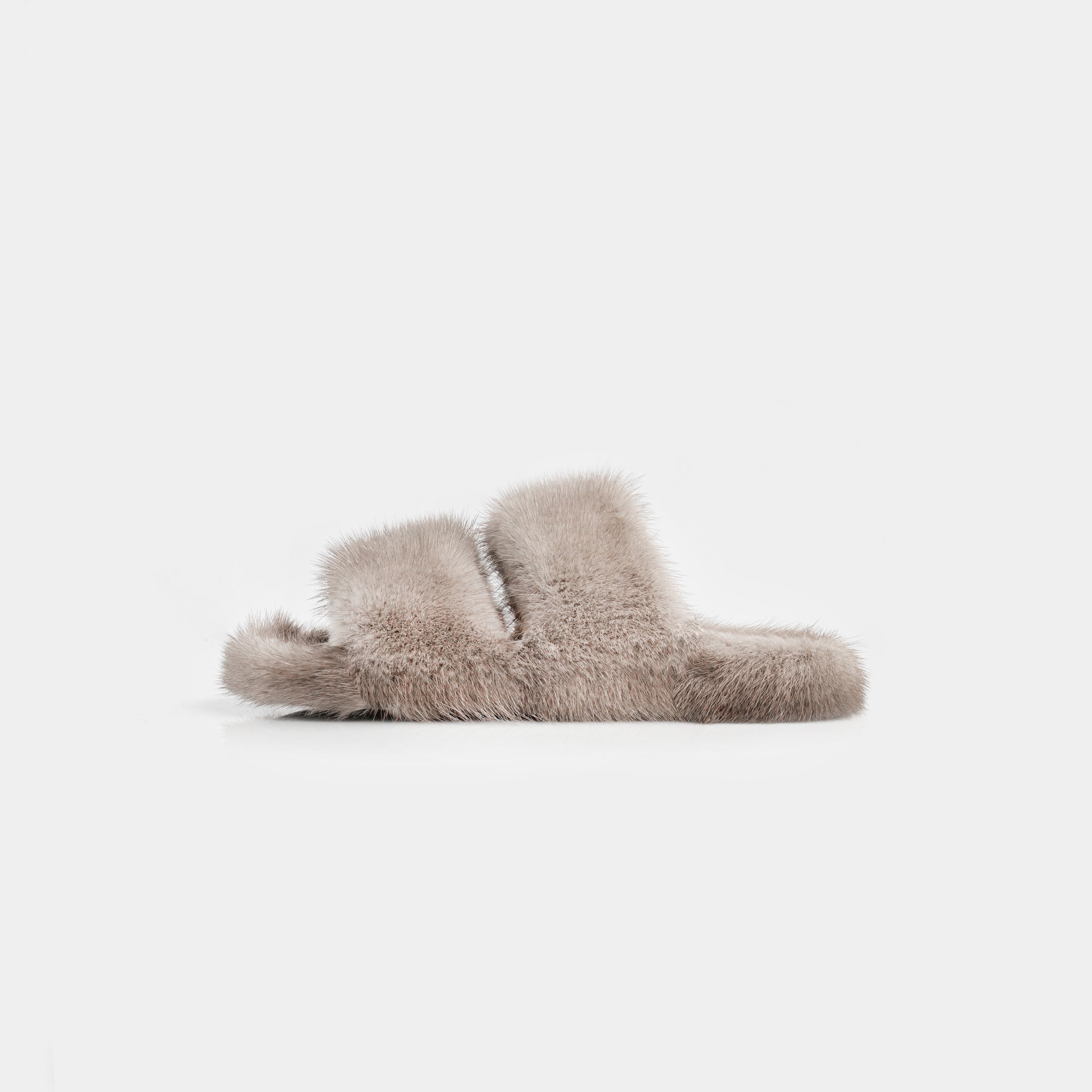 CORTINA - Slipper doppia fascia con Pelo di Visone Grigio