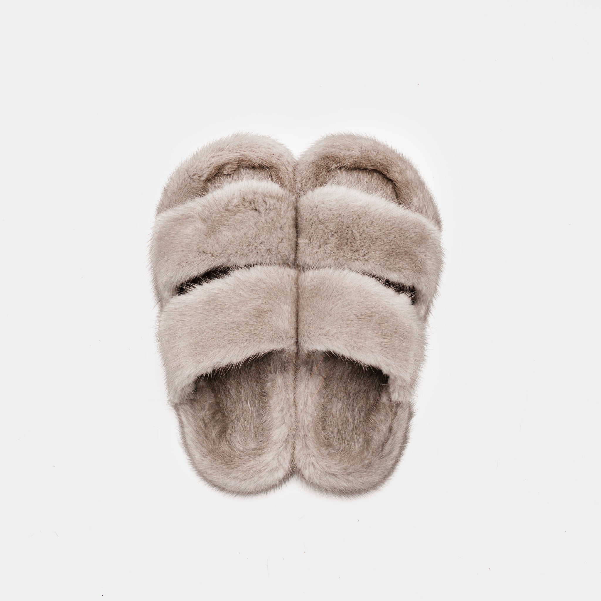 CORTINA - Slipper doppia fascia con Pelo di Visone Grigio