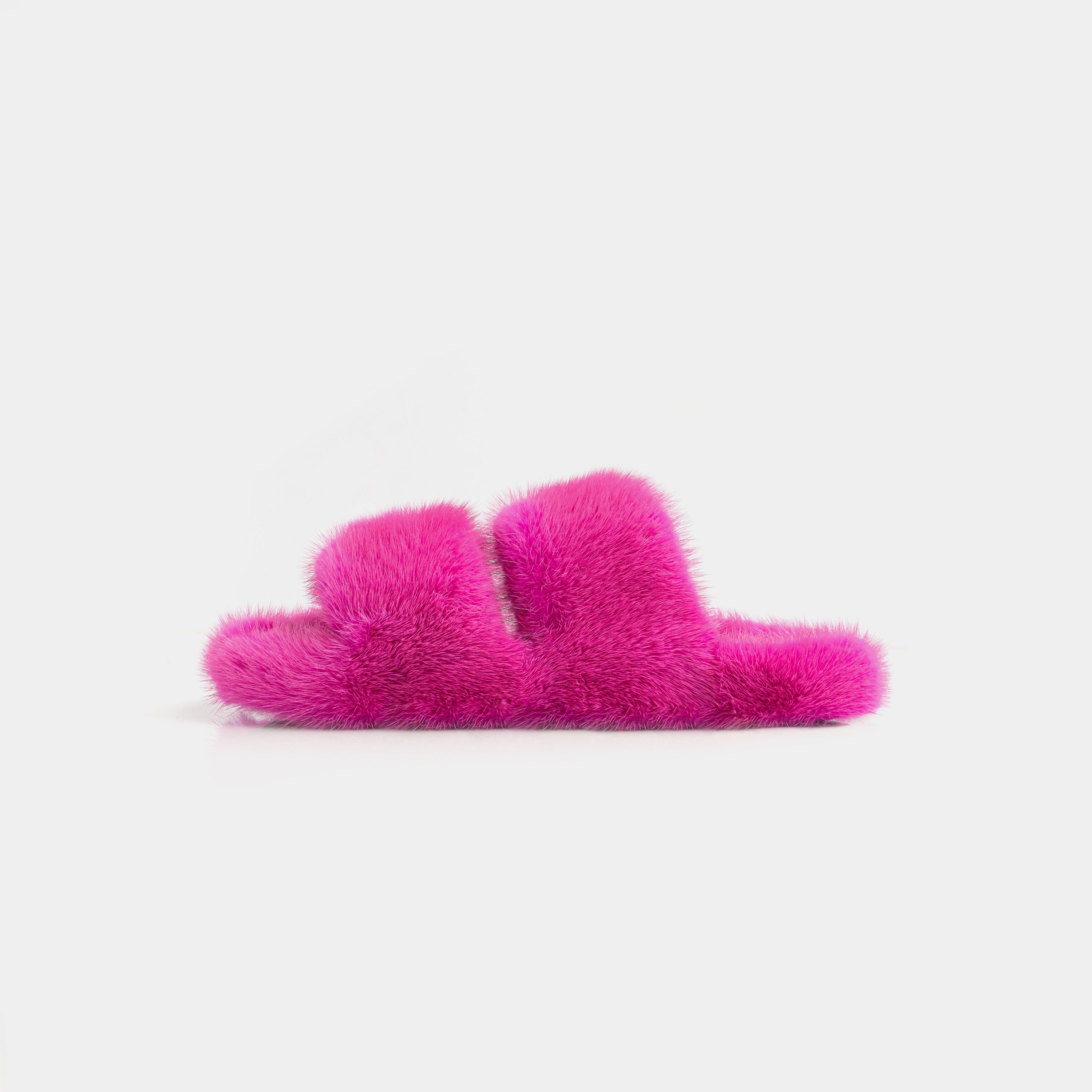 CORTINA - Double band slipper with Fuchsia Mink Hair