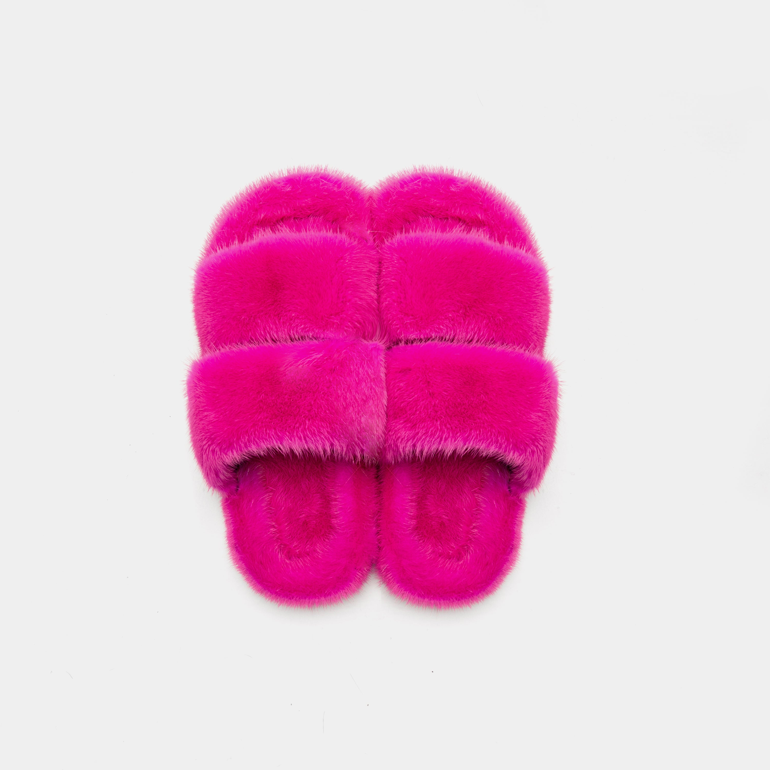 CORTINA - Double band slipper with Fuchsia Mink Hair