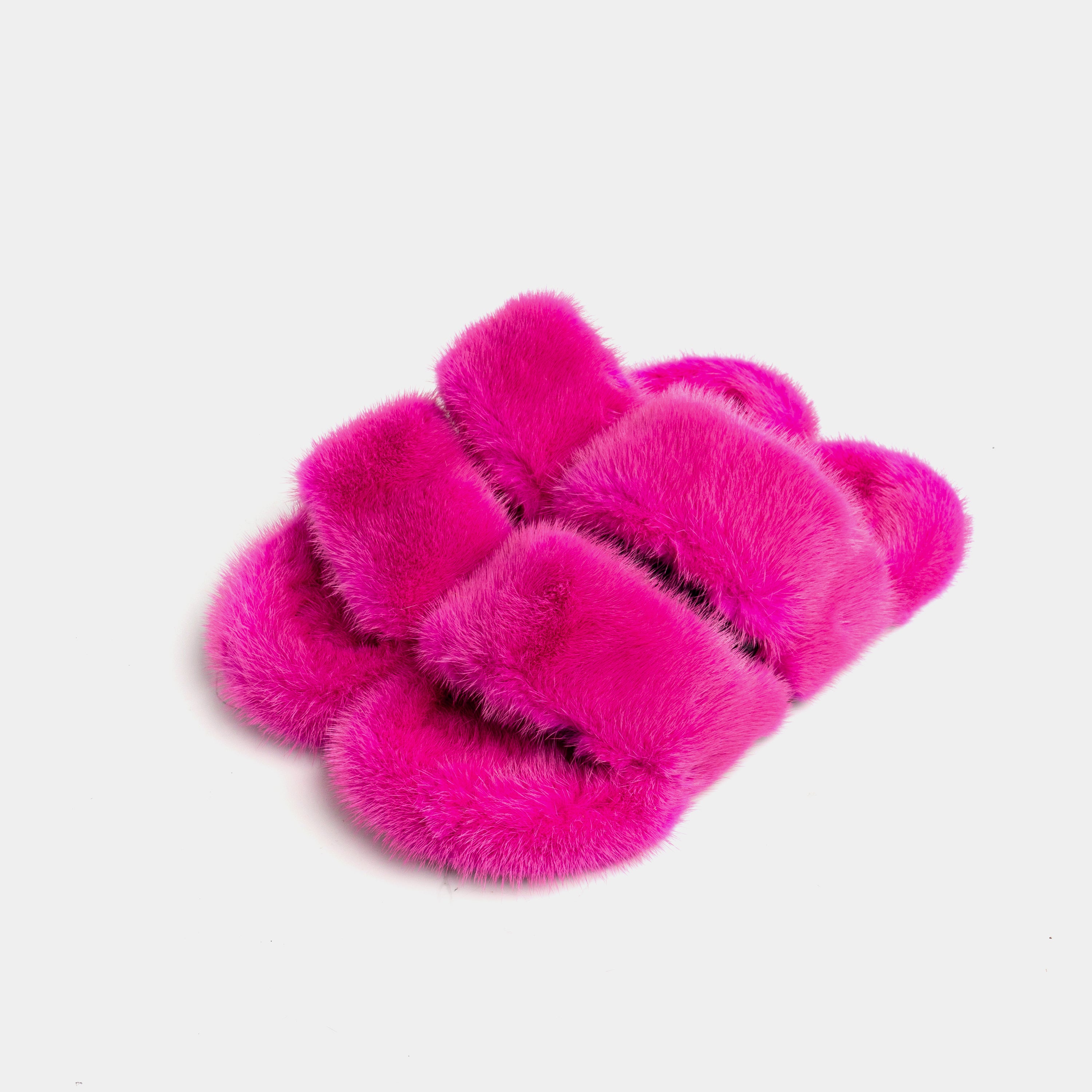 CORTINA - Slipper doppia fascia con Pelo di Visone Fucsia