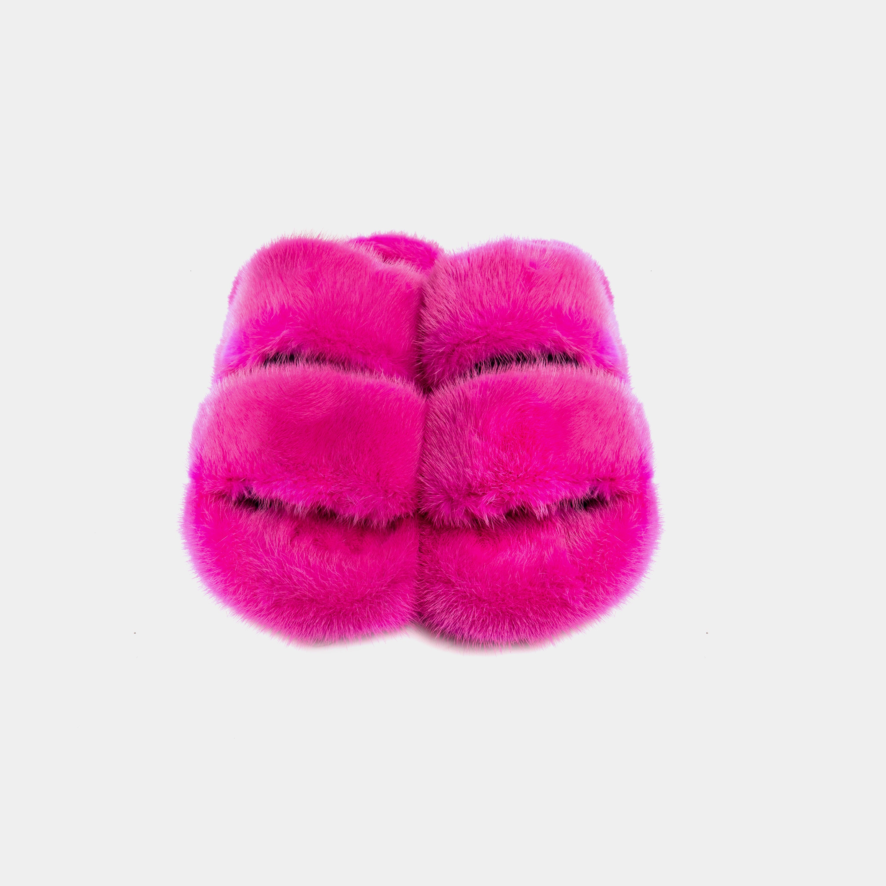 CORTINA - Double band slipper with Fuchsia Mink Hair