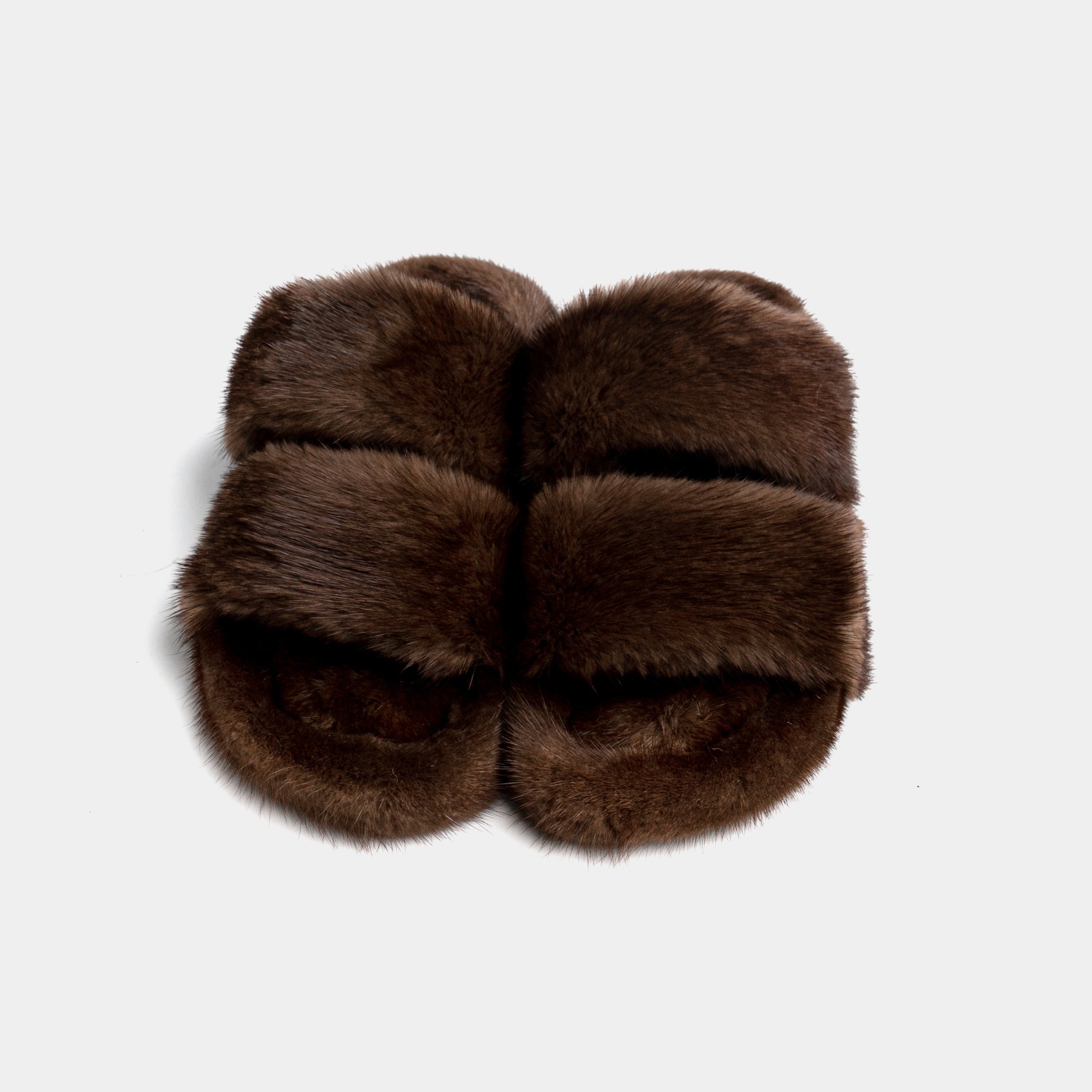 CORTINA - Double band slipper with Brown Mink Fur