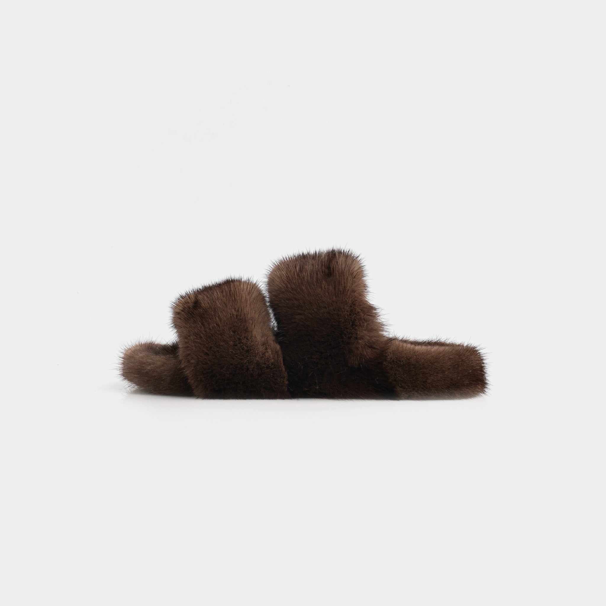 CORTINA - Double band slipper with Brown Mink Fur