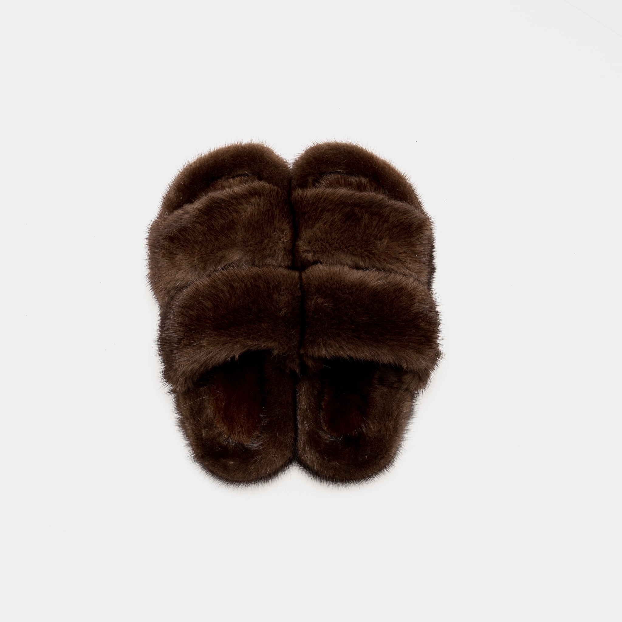 CORTINA - Slipper doppia fascia con Pelo di Visone Marrone