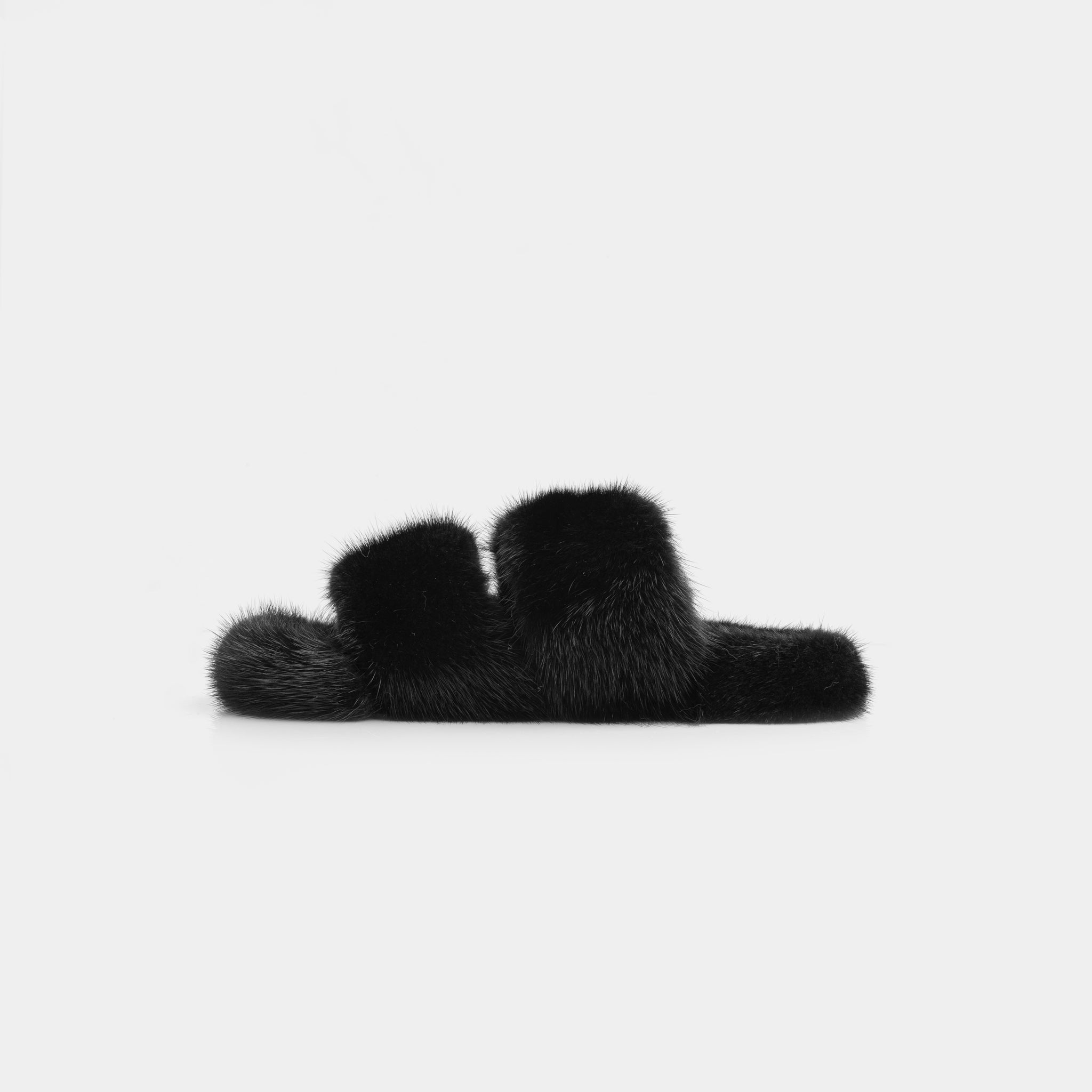 CORTINA - Slipper doppia fascia con Pelo di Visone Nero