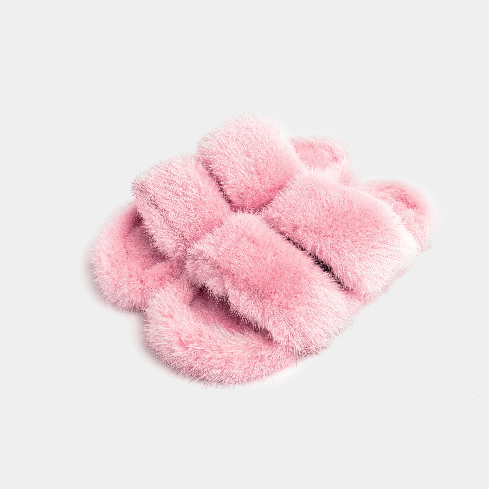 CORTINA - Slipper doppia fascia con Pelo di Visone Rosa