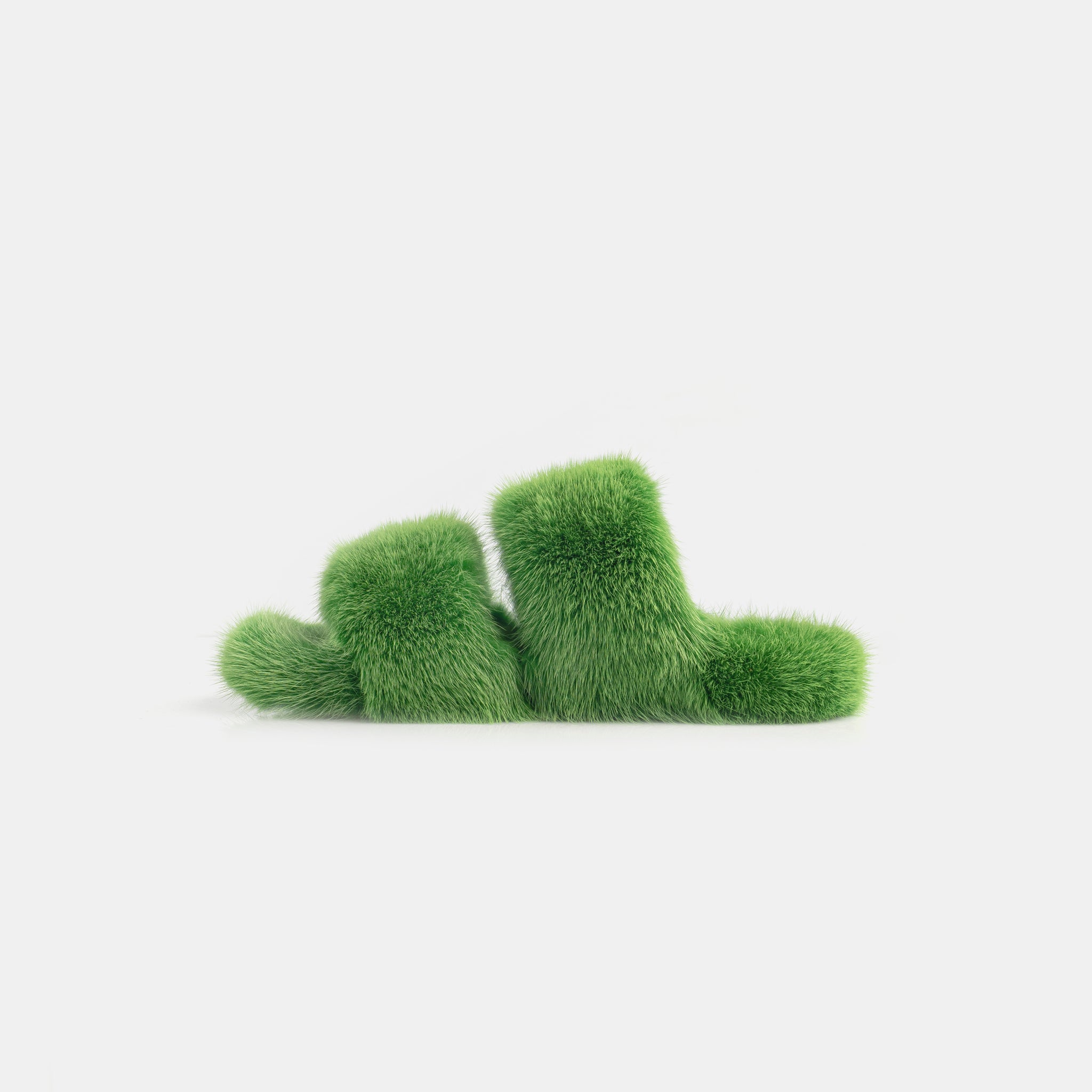 CORTINA - Double band slipper with Green Mink Fur