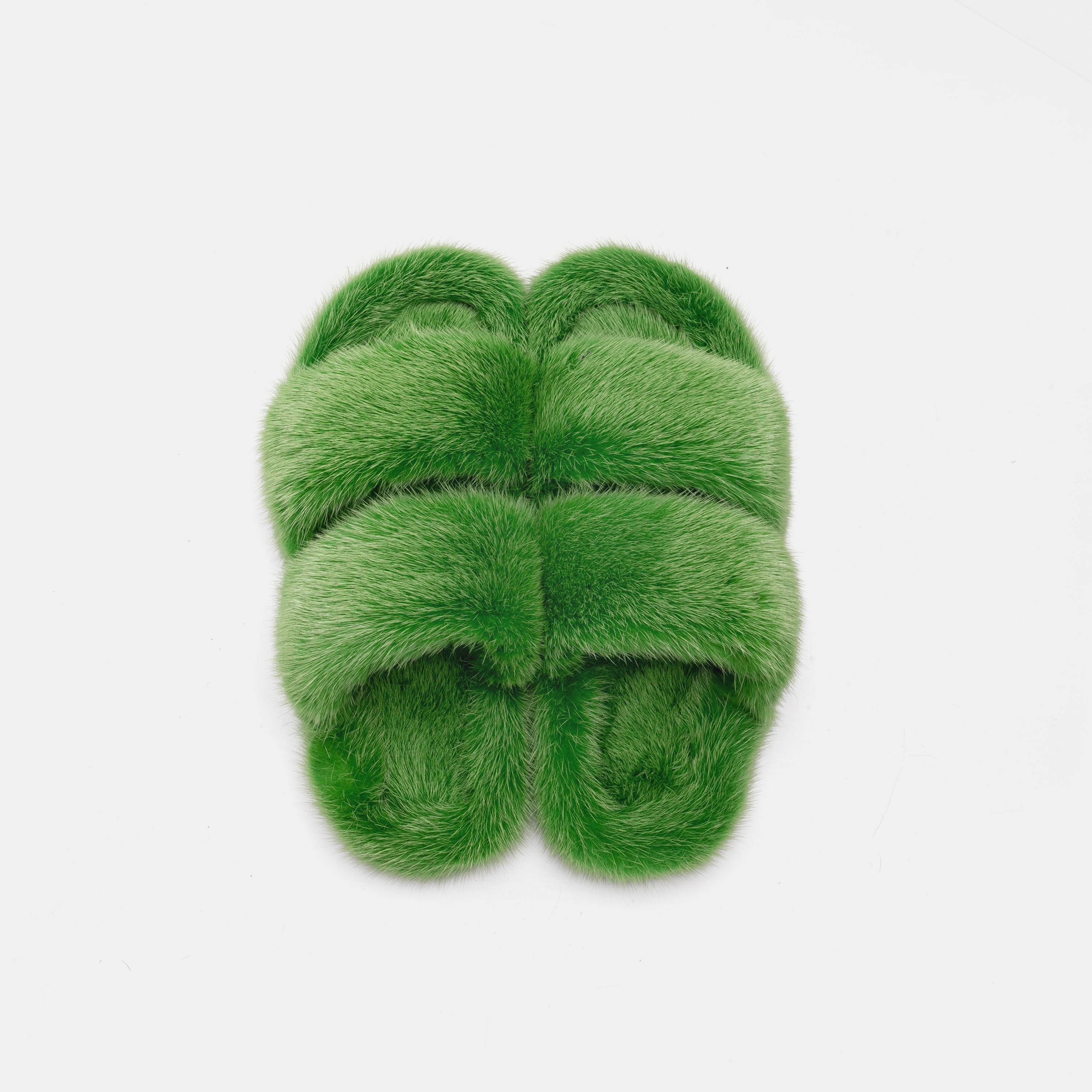 CORTINA - Slipper doppia fascia con Pelo di Visone Verde