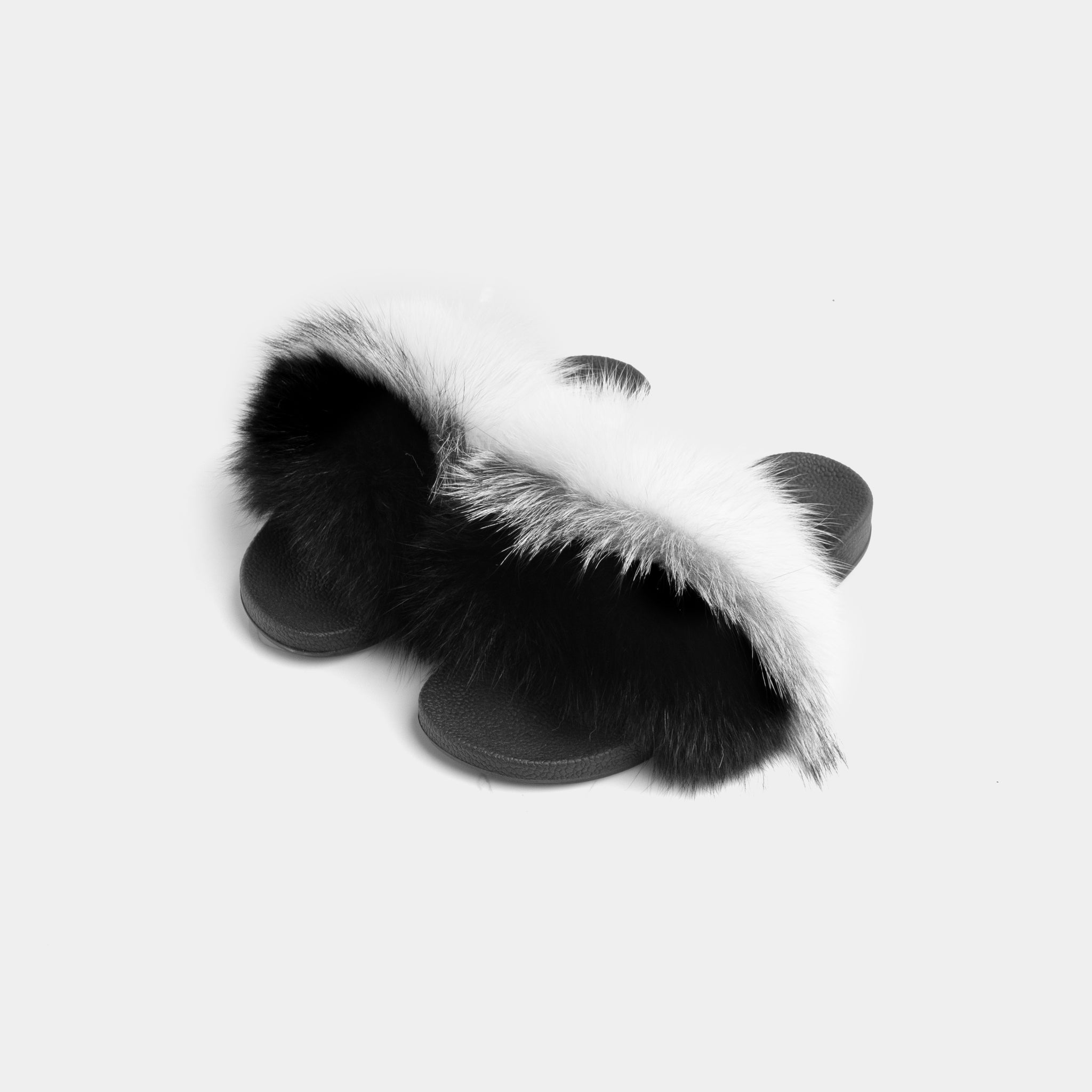 St. Moritz - Gray Black & White Fox Fur Slipper