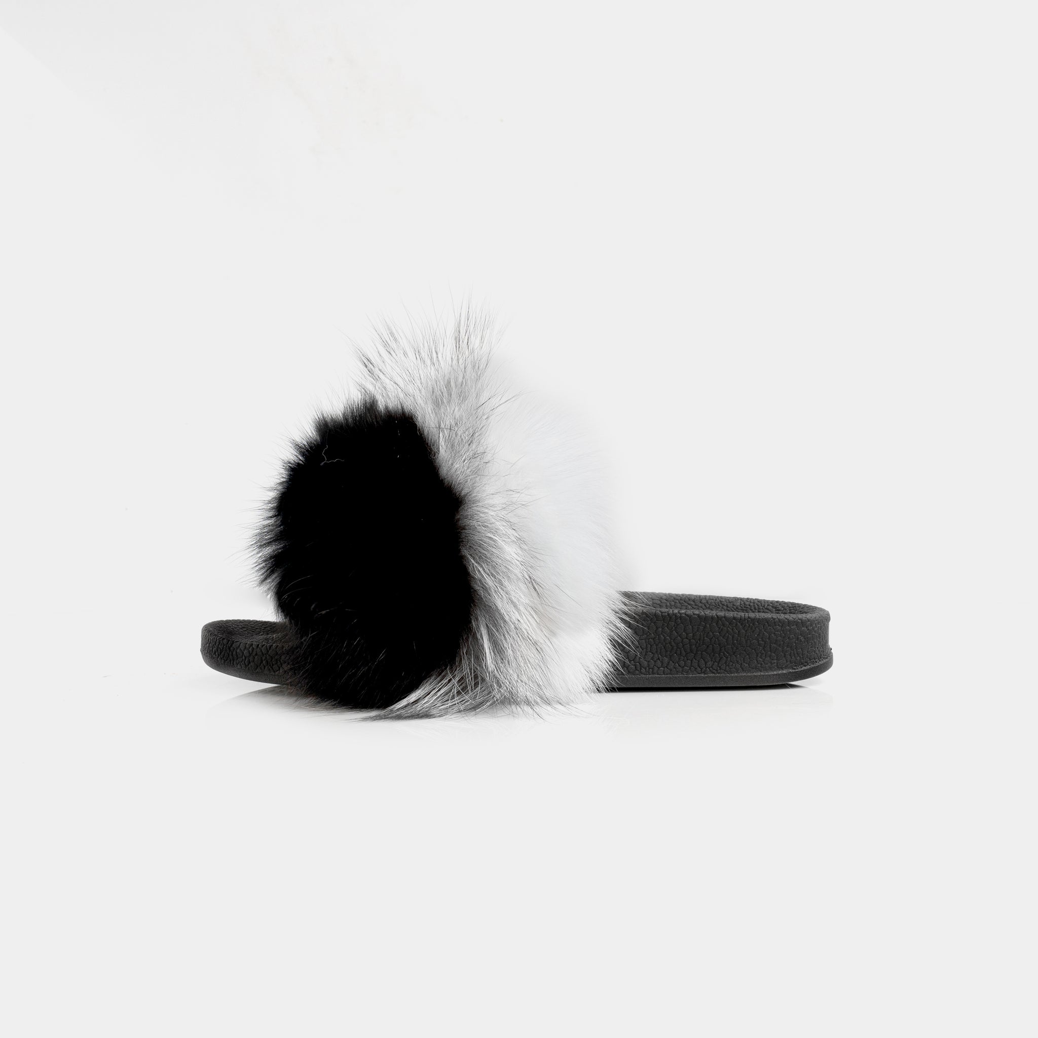 St. Moritz - Slipper Con Pelo Di Volpe Grigio Nero & Bianco