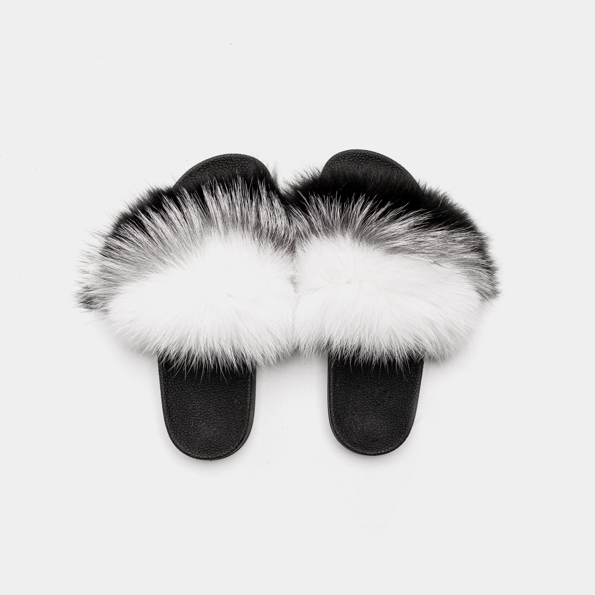 St. Moritz - Slipper Con Pelo Di Volpe Grigio Nero & Bianco