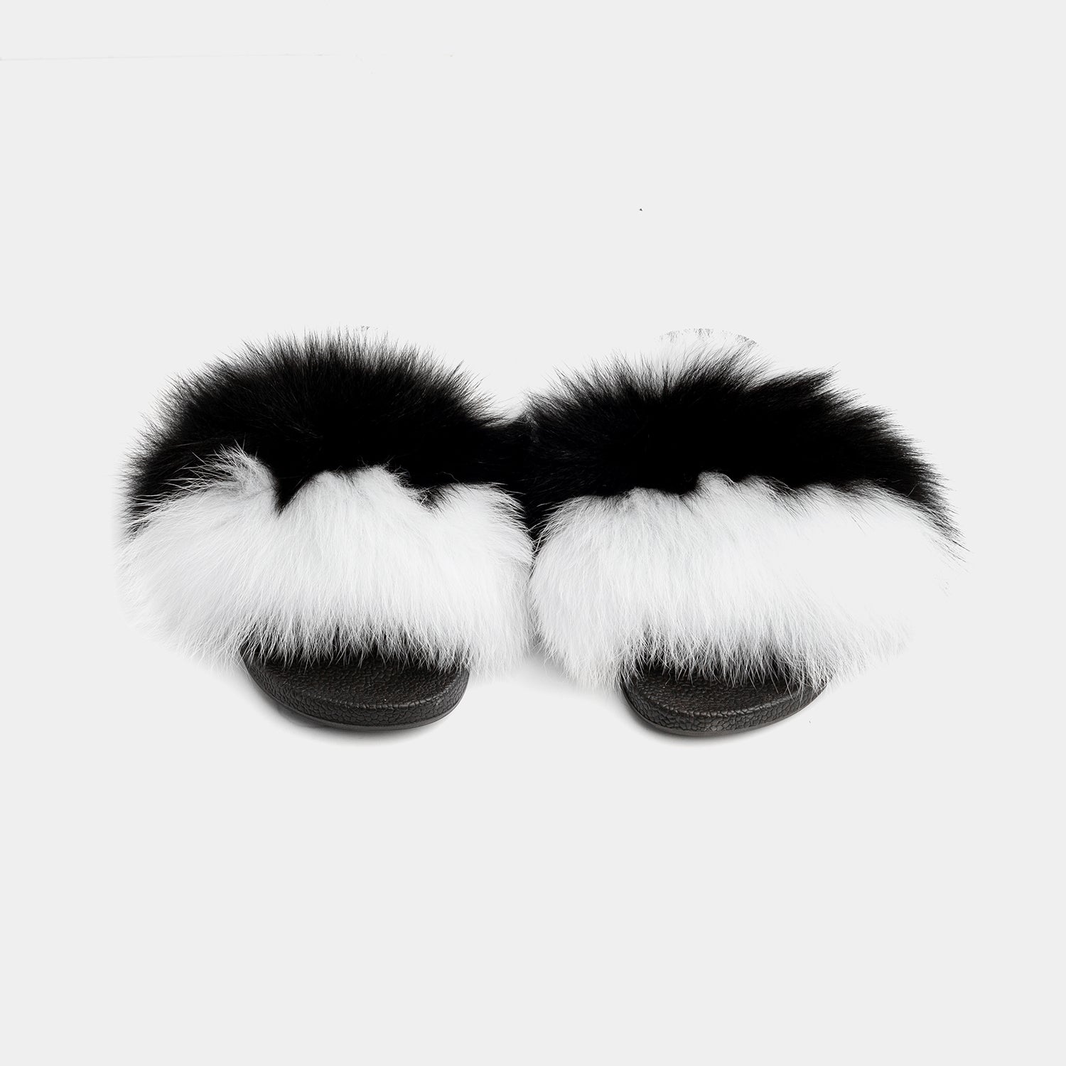 St. Moritz - Black & White Fox Fur Slipper