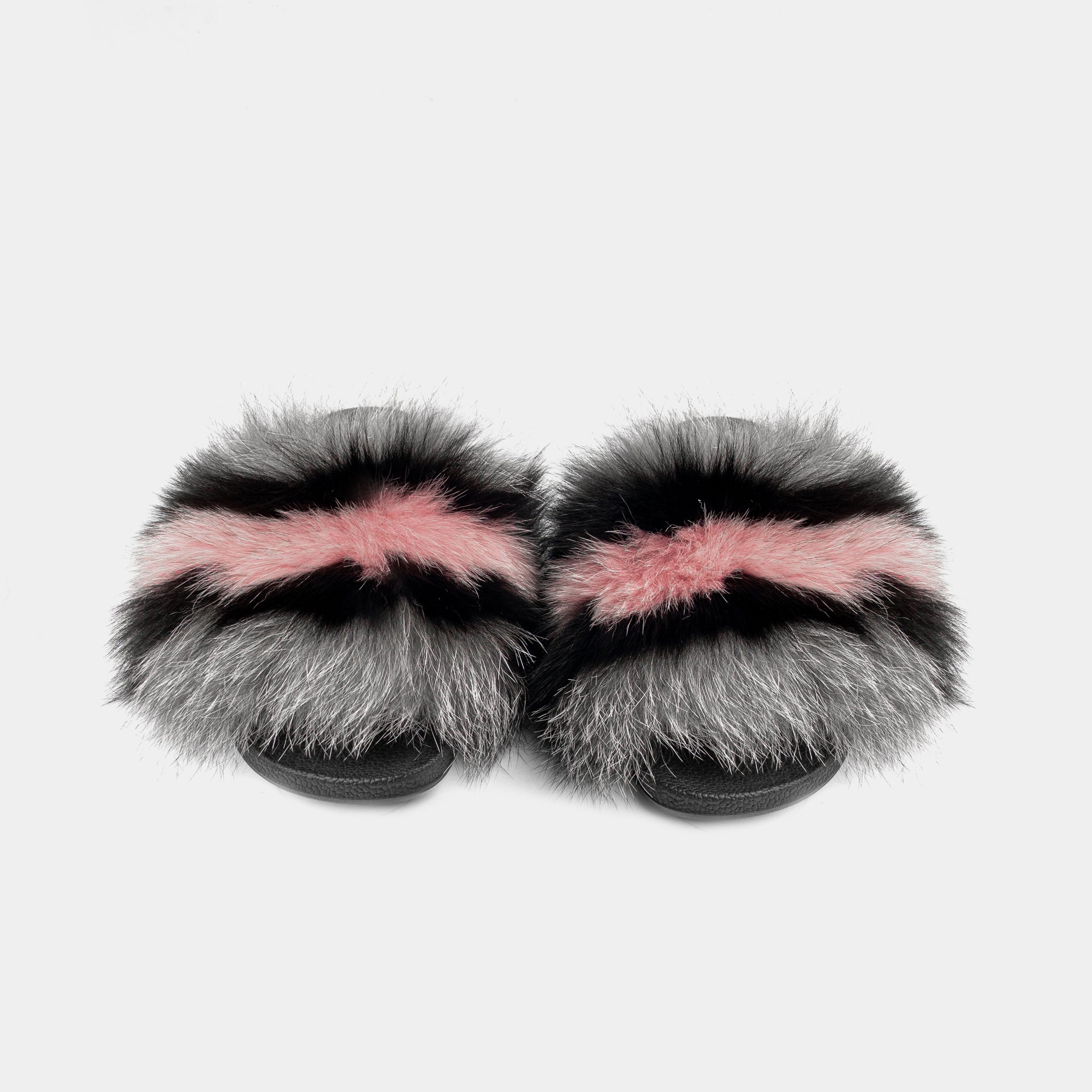 St. Moritz - Gray Black and Pink Fox Fur Slipper