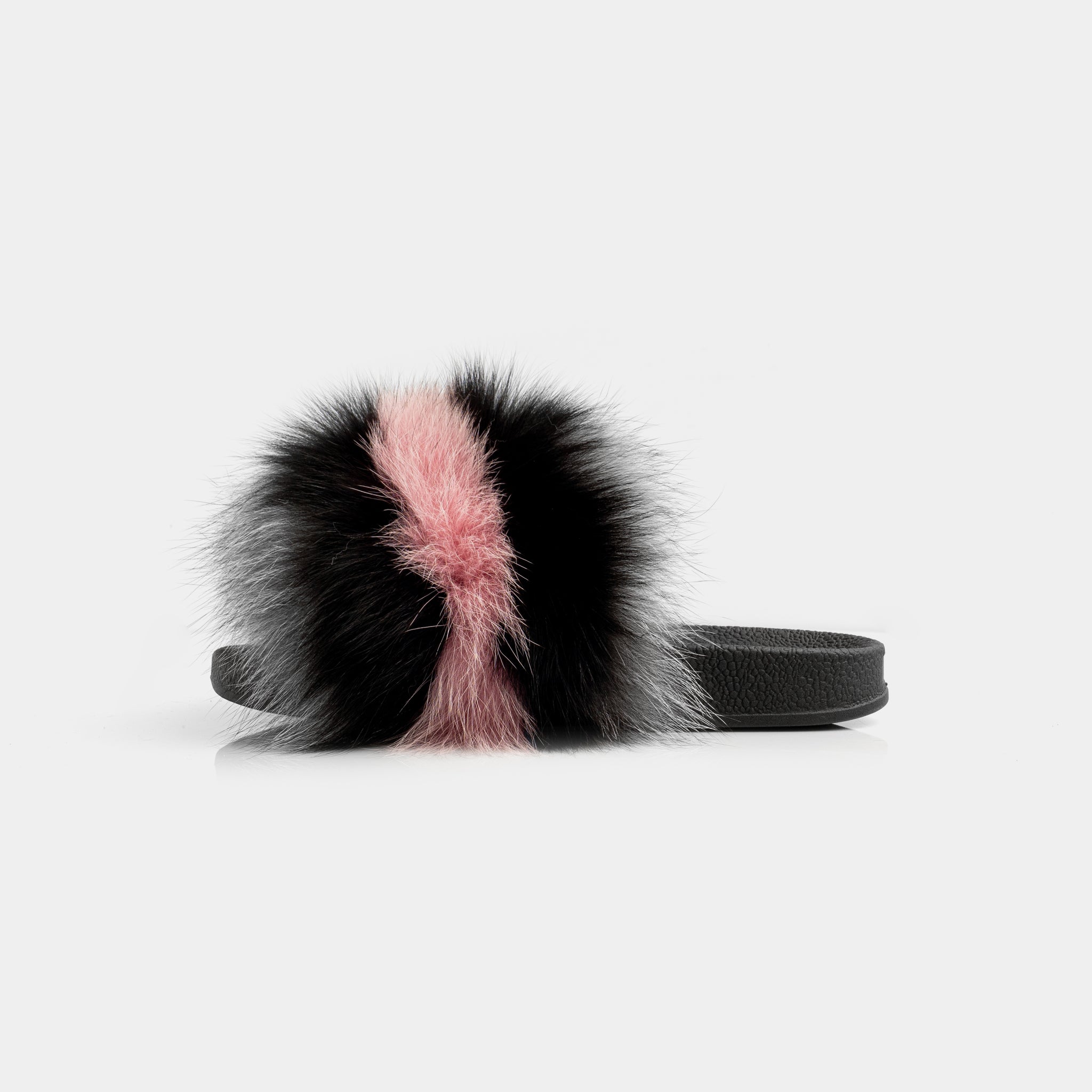 St. Moritz - Gray Black and Pink Fox Fur Slipper