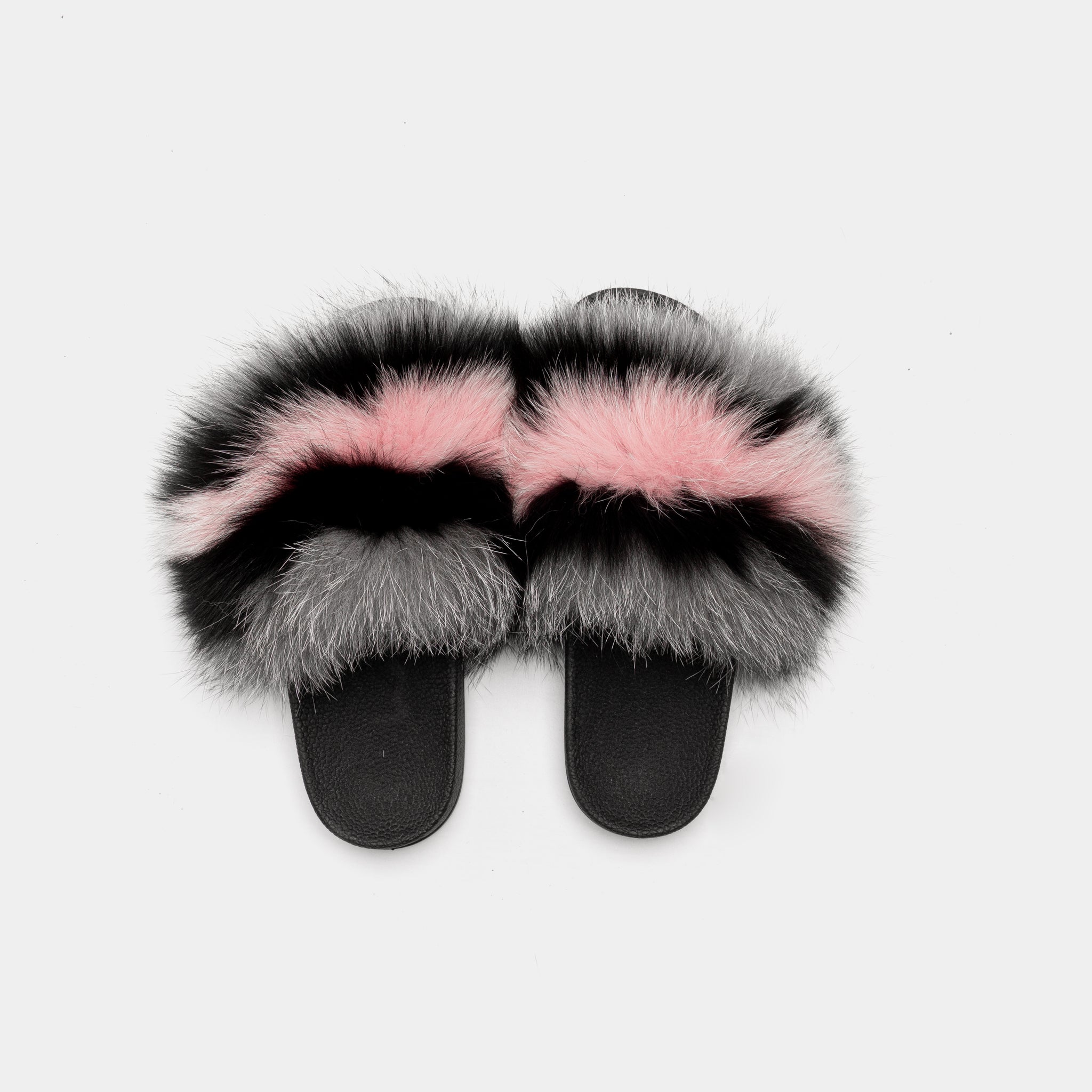 St. Moritz - Gray Black and Pink Fox Fur Slipper