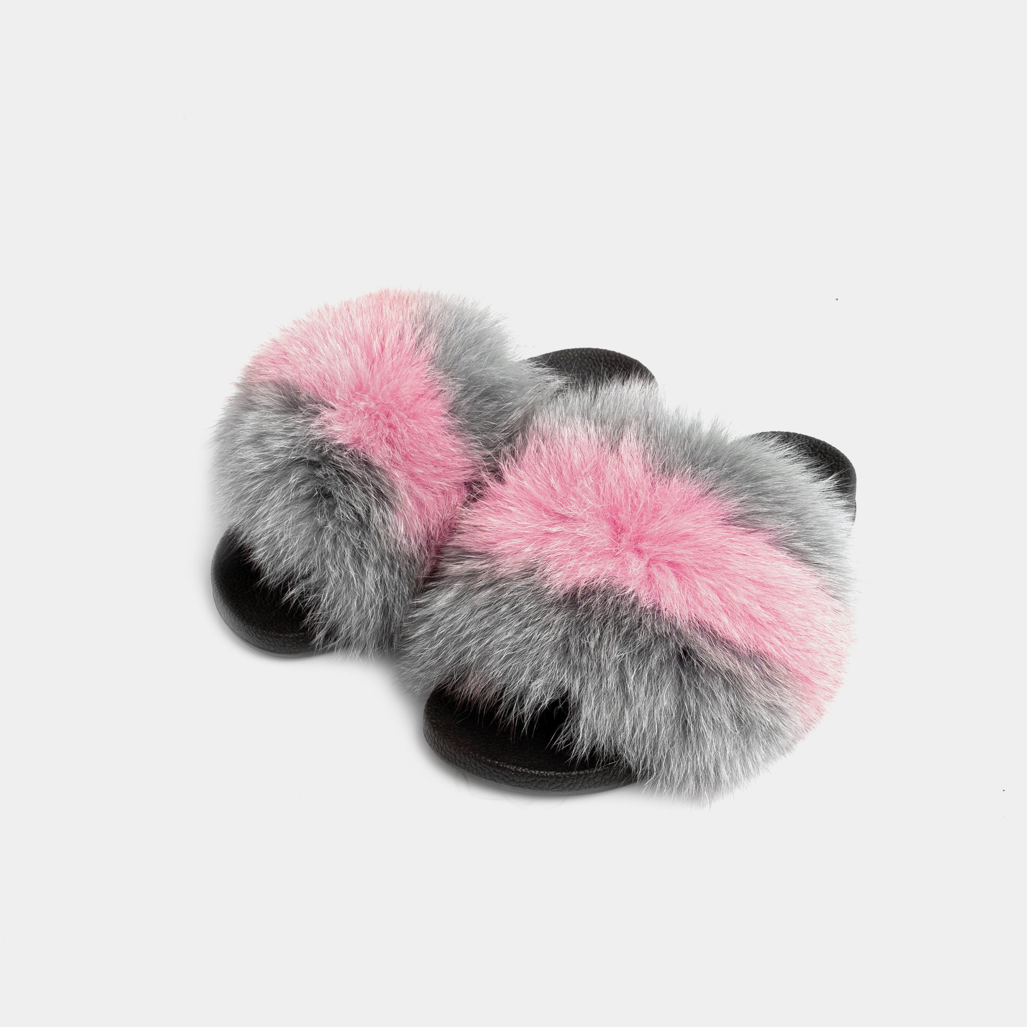 St. Moritz - Slipper Con Pelo Di Volpe Grigio & Rosa