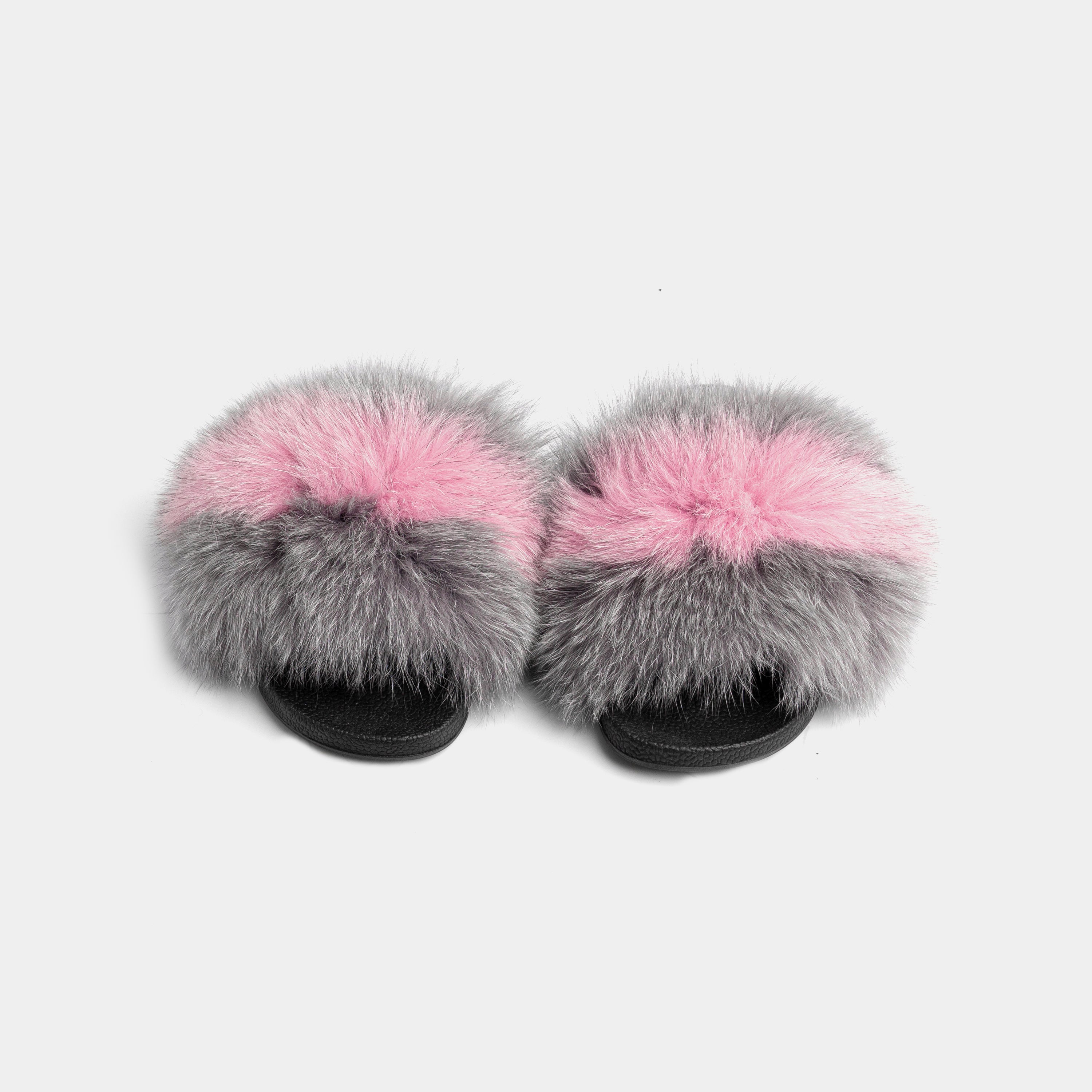 St. Moritz - Gray and Pink Fox Fur Slipper