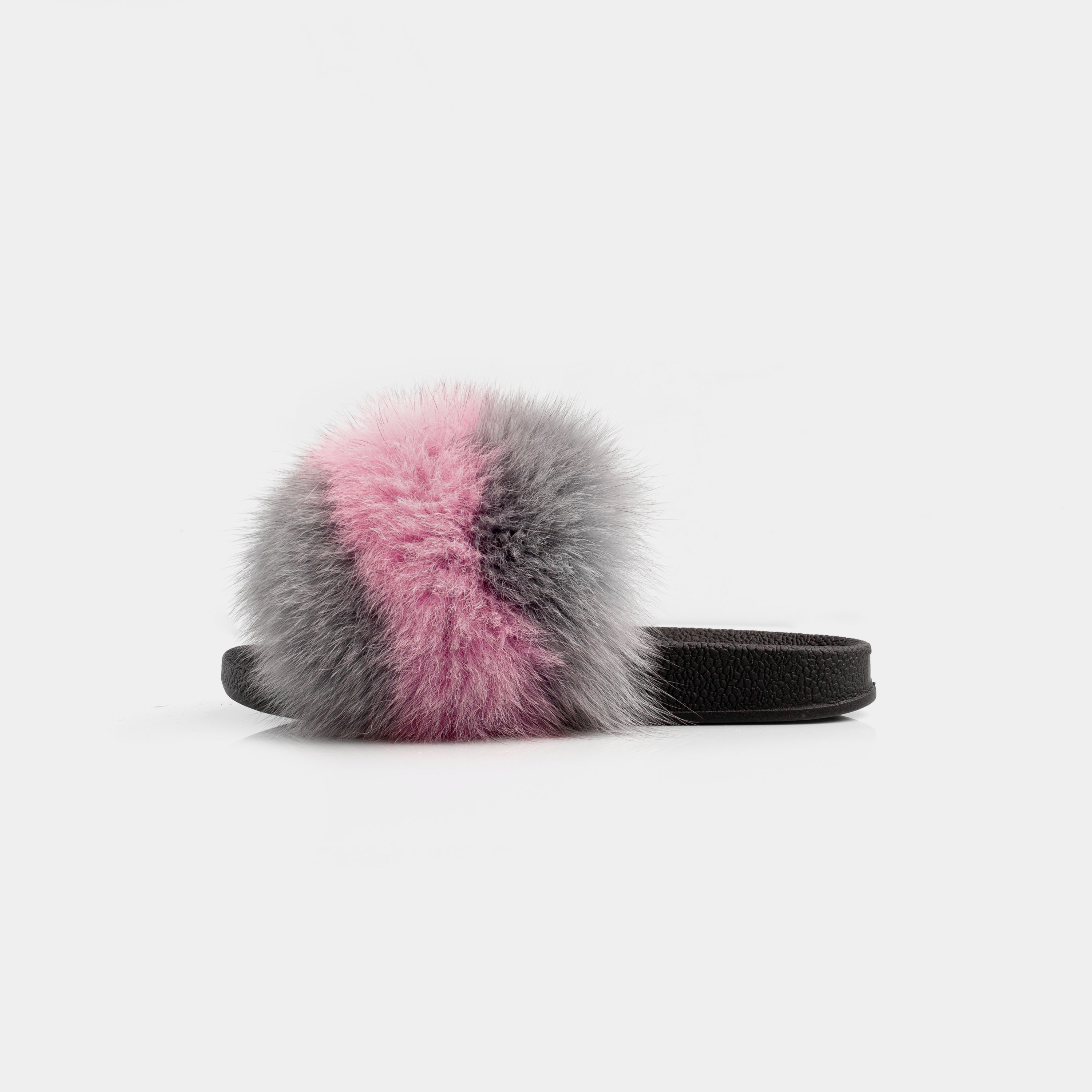 St. Moritz - Slipper Con Pelo Di Volpe Grigio & Rosa