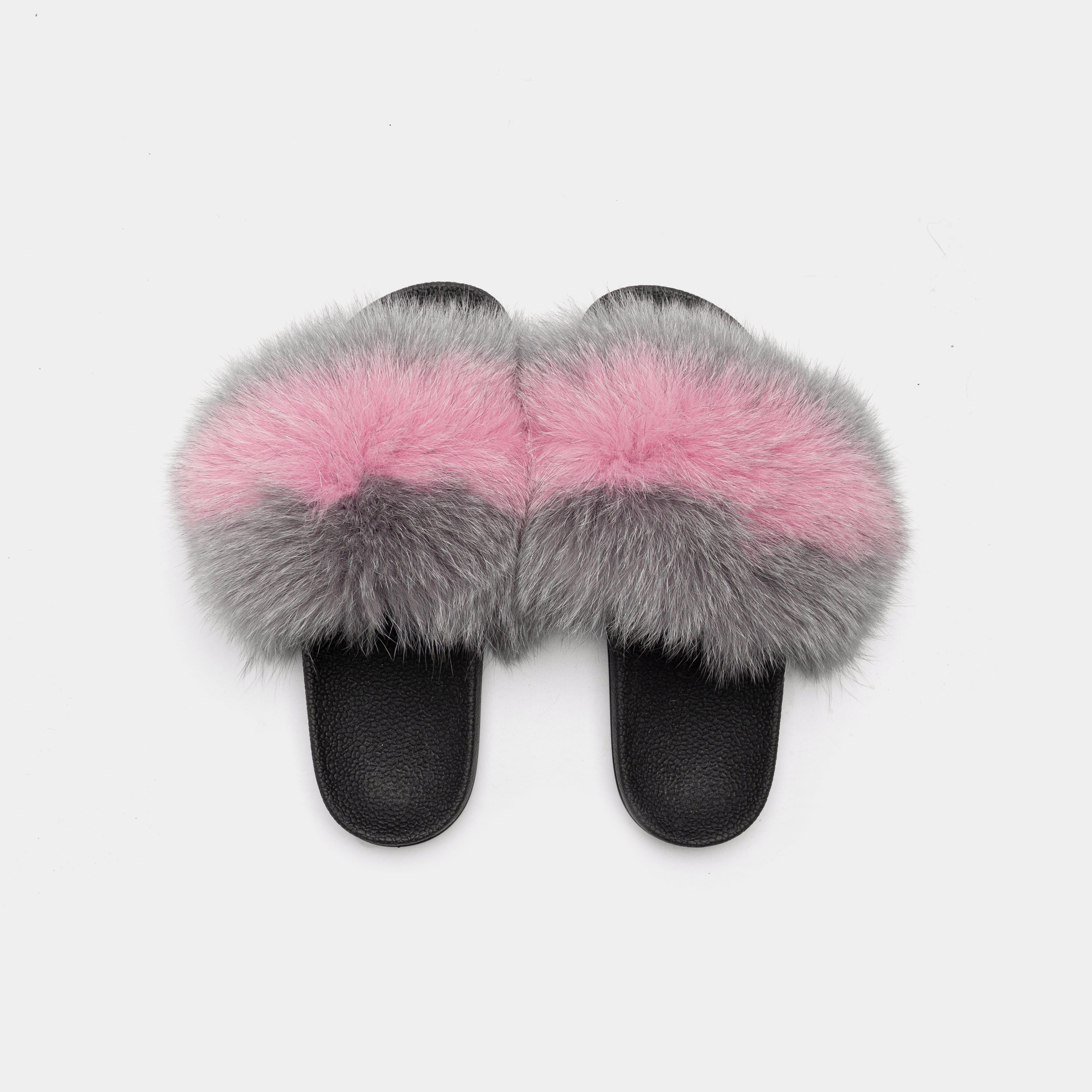 St. Moritz - Gray and Pink Fox Fur Slipper