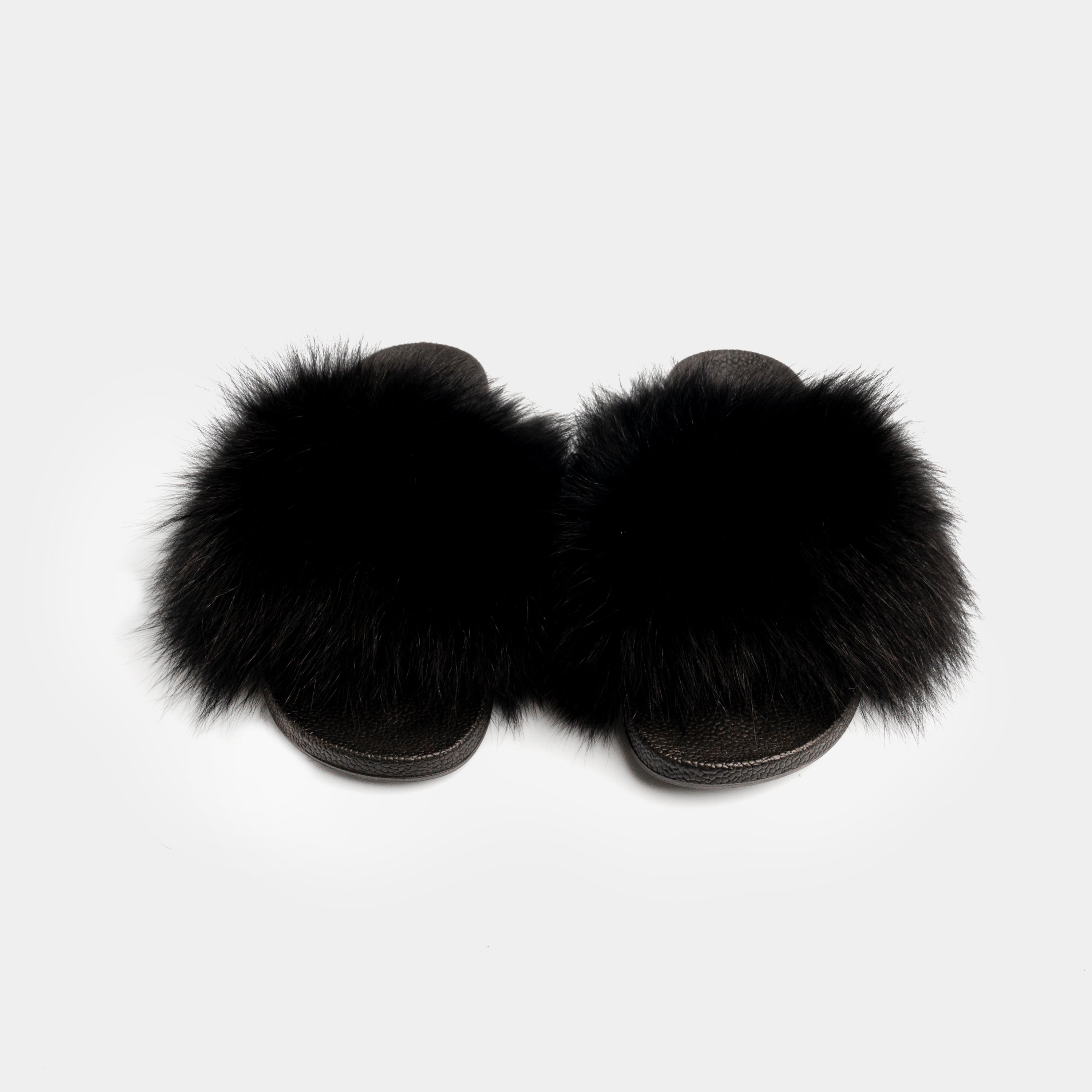 ST. MORITZ - Black Fox Fur Slipper