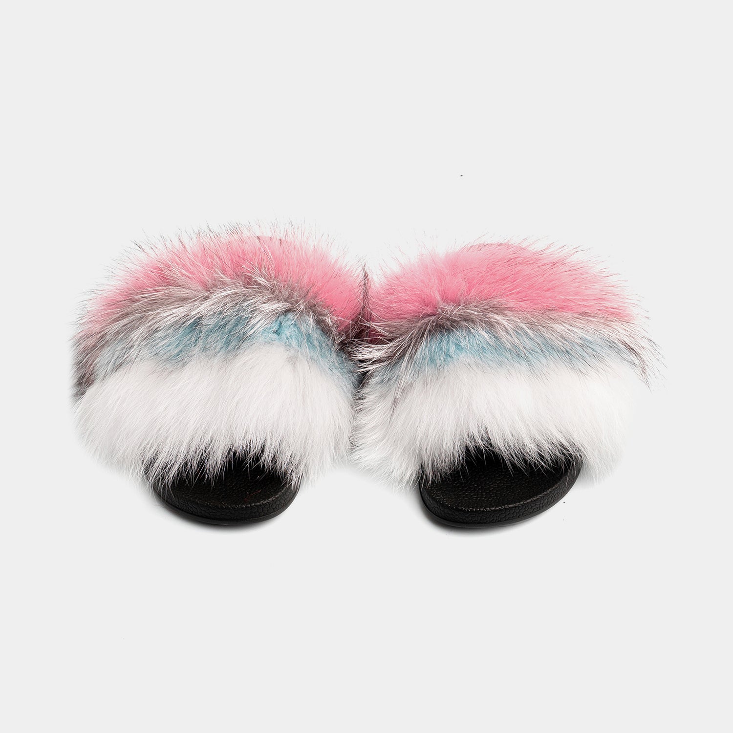 St. Moritz - Gray White Blue Pink Fox Fur Slipper