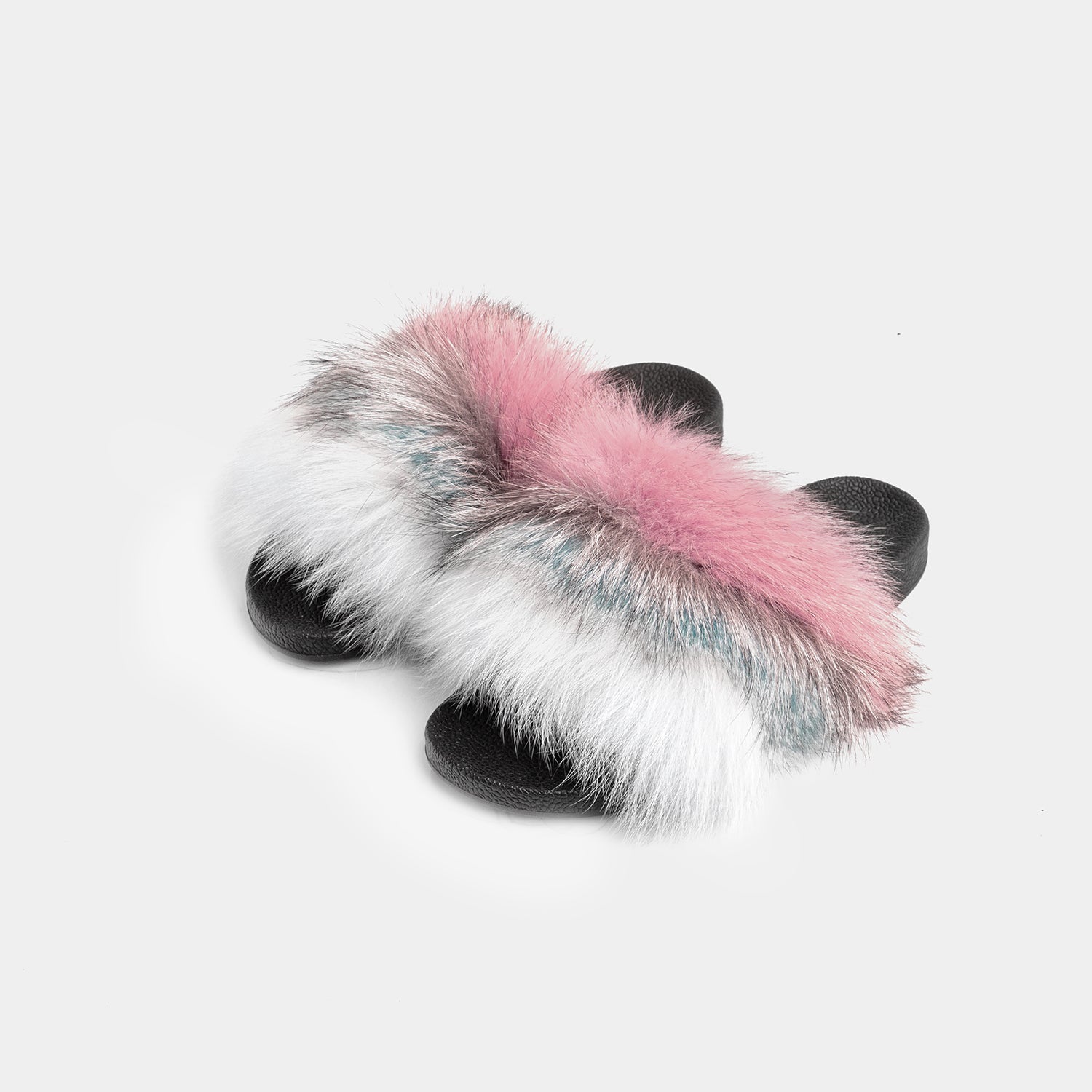 St. Moritz - Gray White Blue Pink Fox Fur Slipper