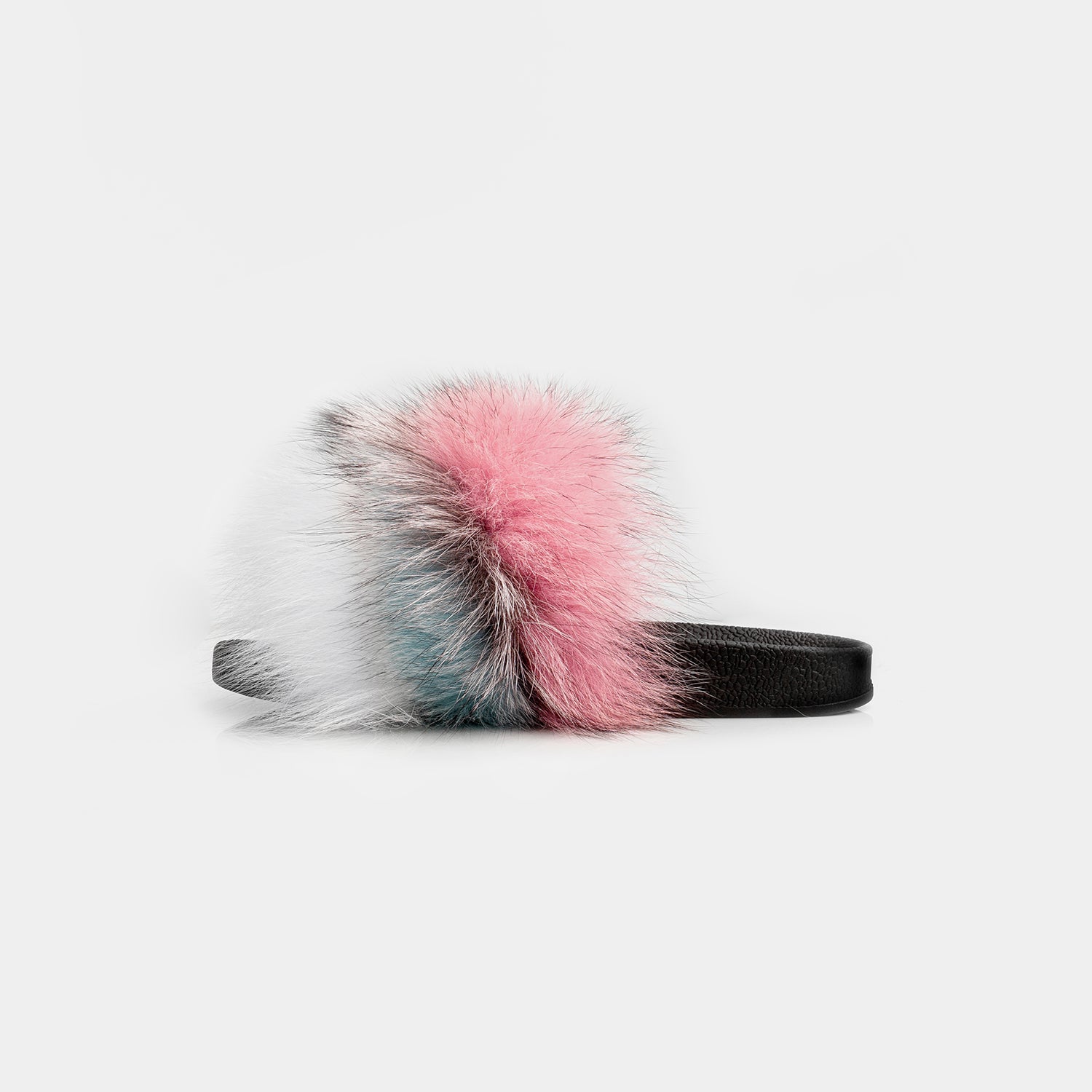 St. Moritz - Gray White Blue Pink Fox Fur Slipper