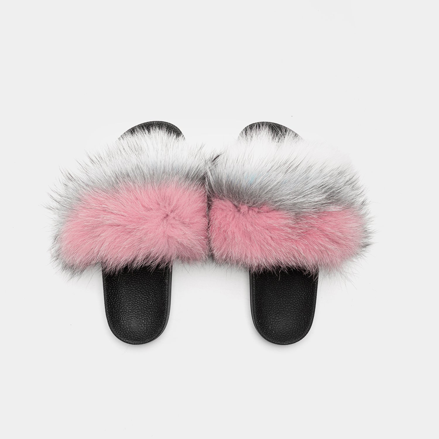 St. Moritz - Slipper Con Pelo Di Volpe Grigio Bianco Azzurro Rosa