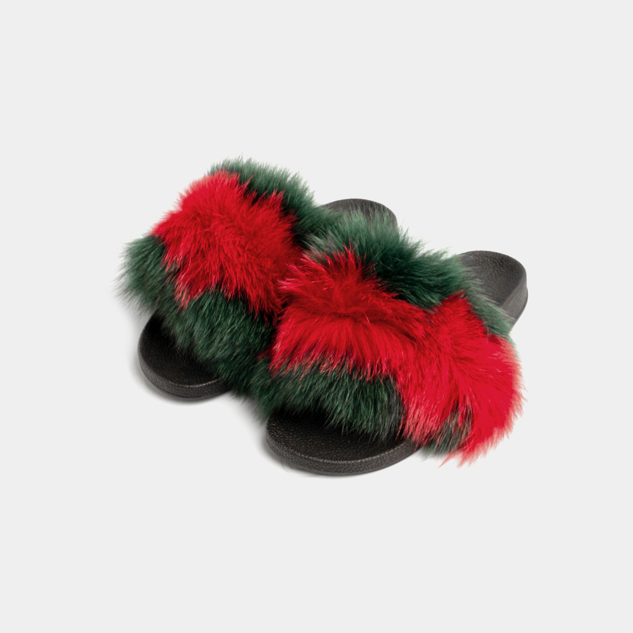 St. Moritz - Slipper Con Pelo Di Volpe Verde & Rosso