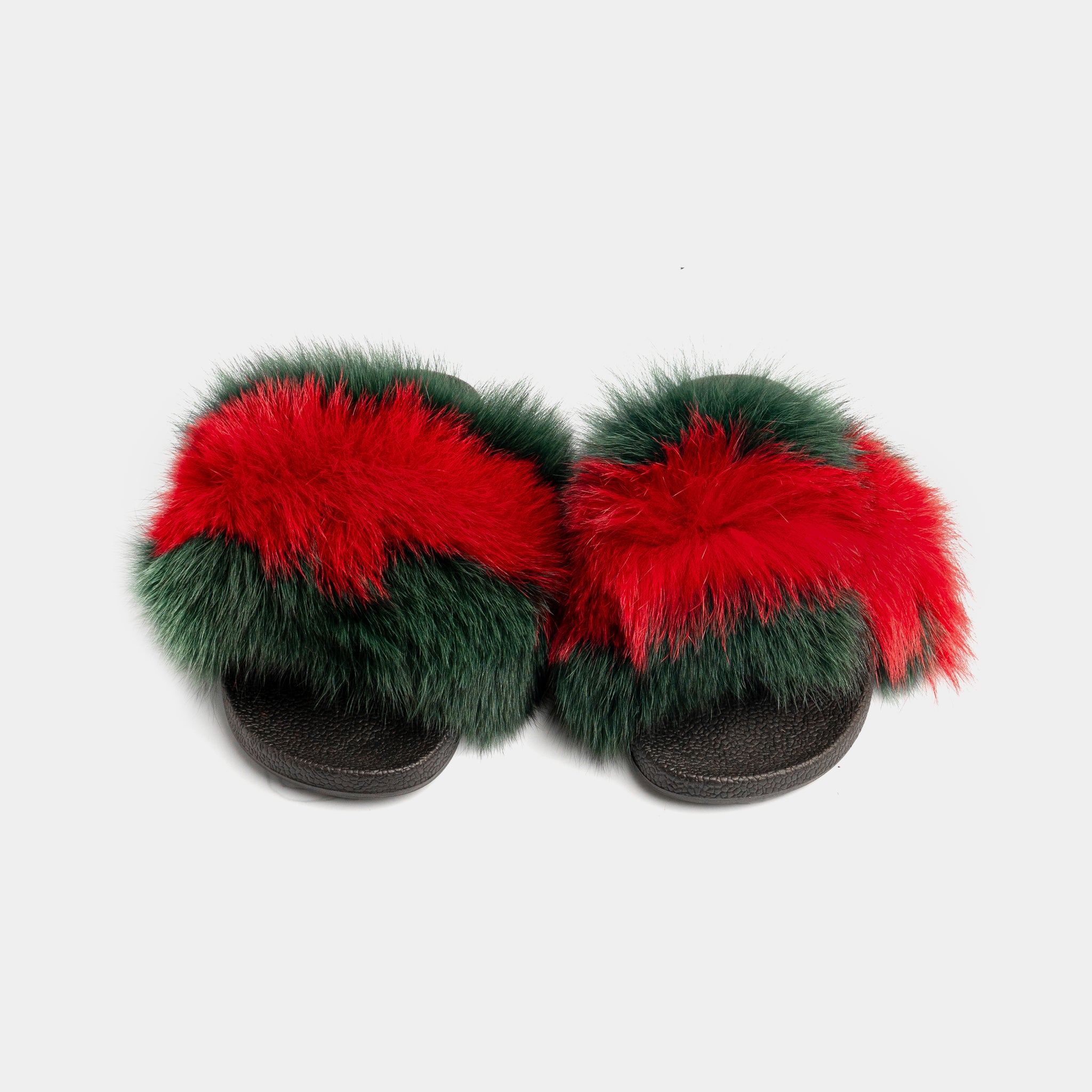 St. Moritz - Slipper Con Pelo Di Volpe Verde & Rosso