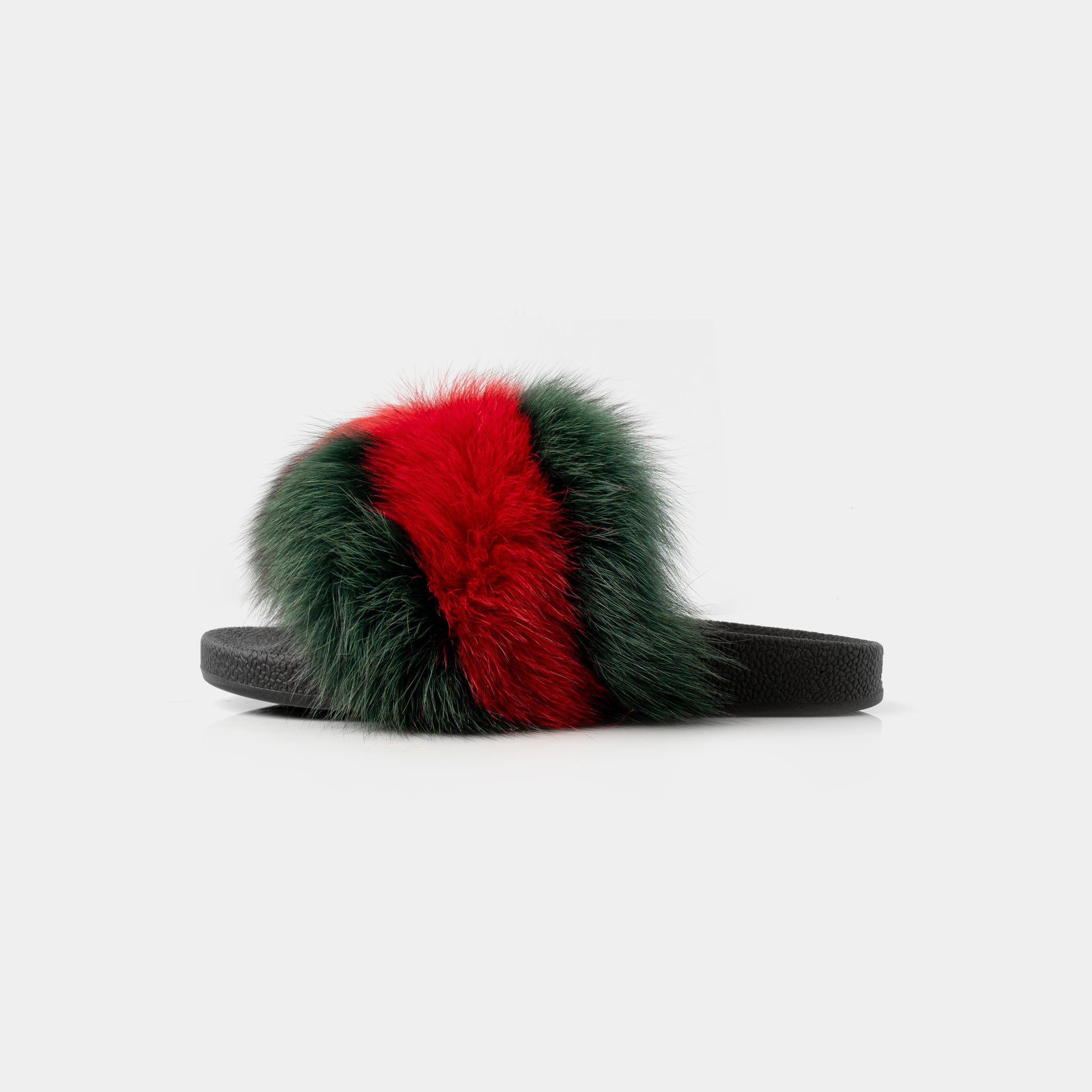 St. Moritz - Slipper Con Pelo Di Volpe Verde & Rosso