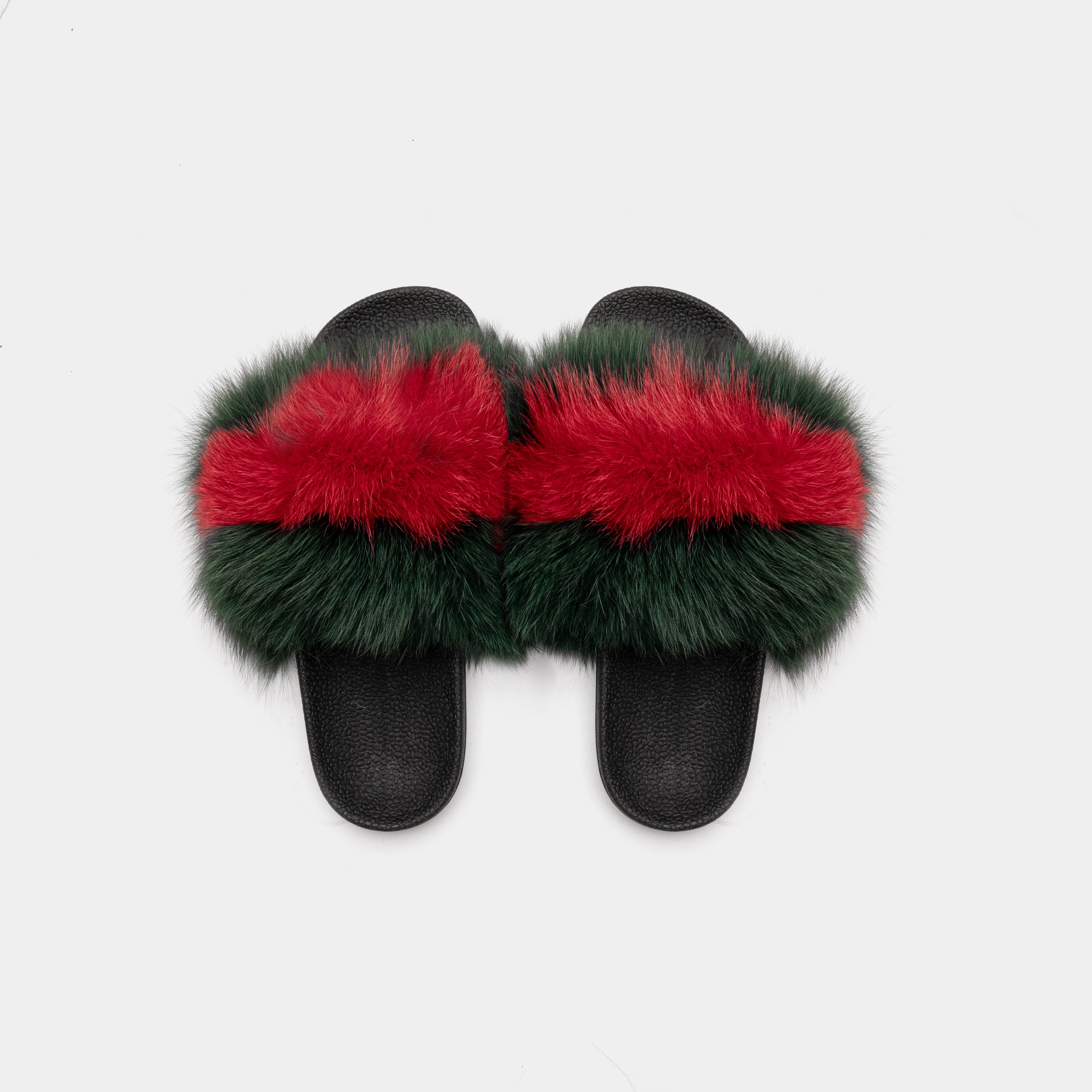 St. Moritz - Slipper Con Pelo Di Volpe Verde & Rosso