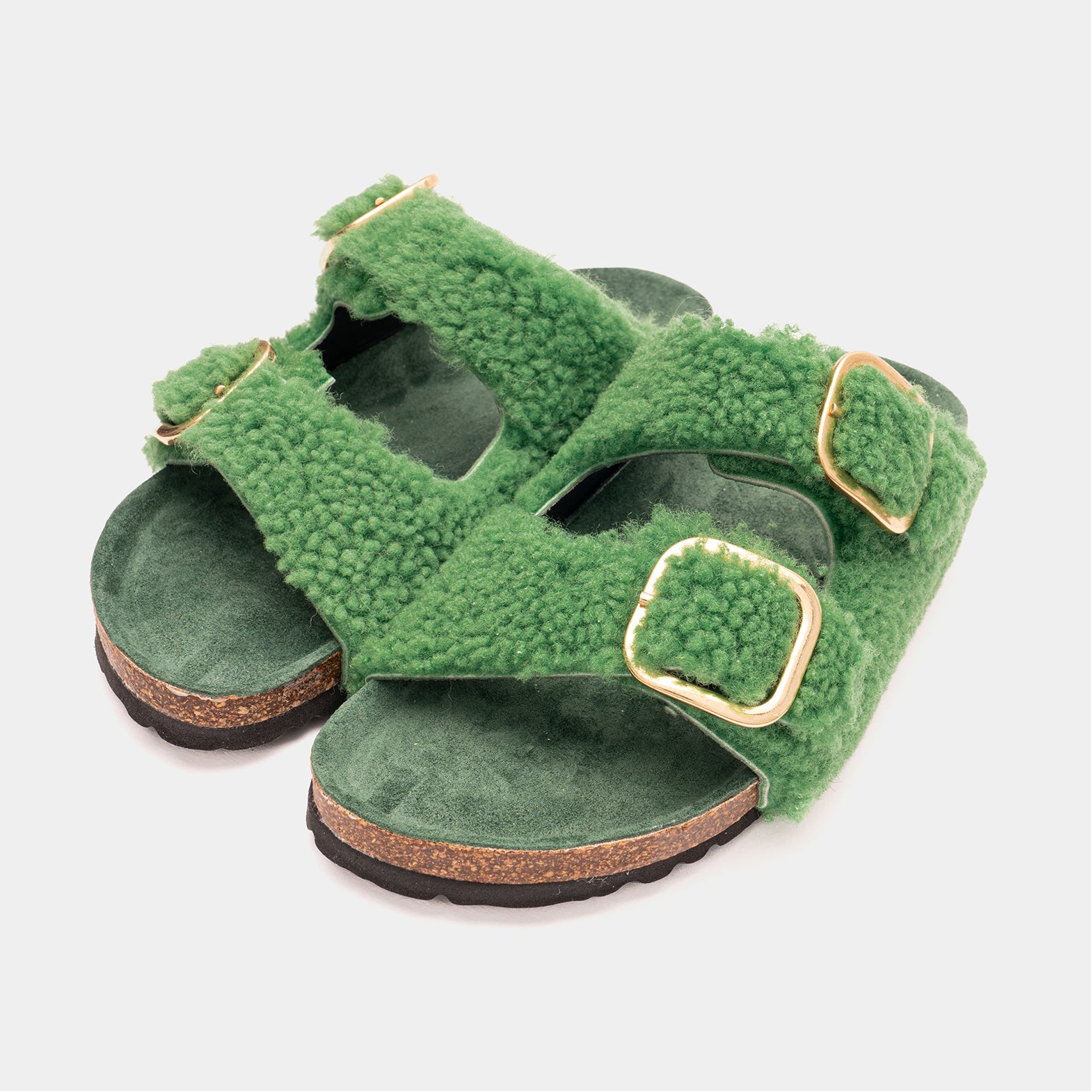 FIRENZE - Pantuflas de piel de oveja verde