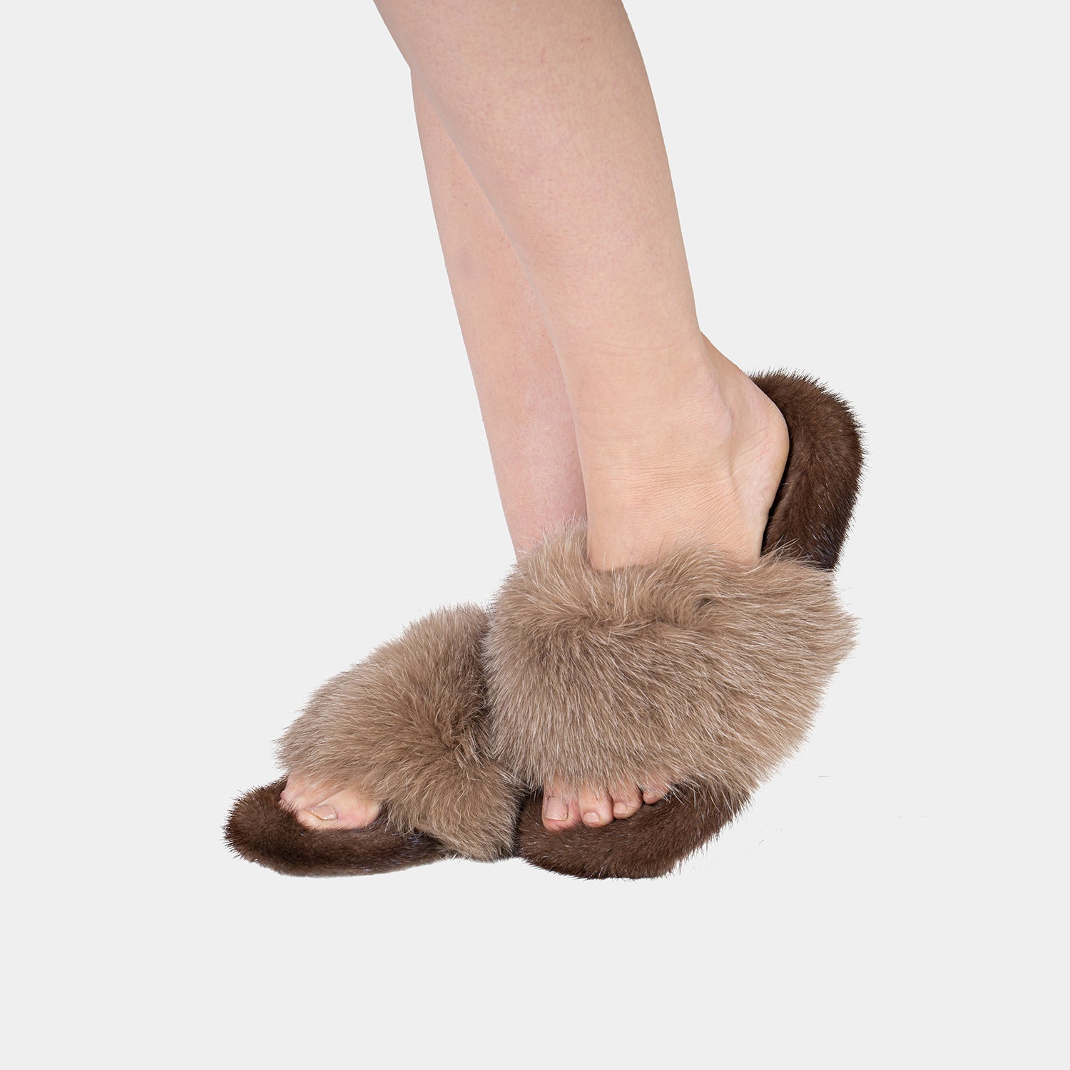 ASPEN - Slippers with Mink Fur and Camel Fox