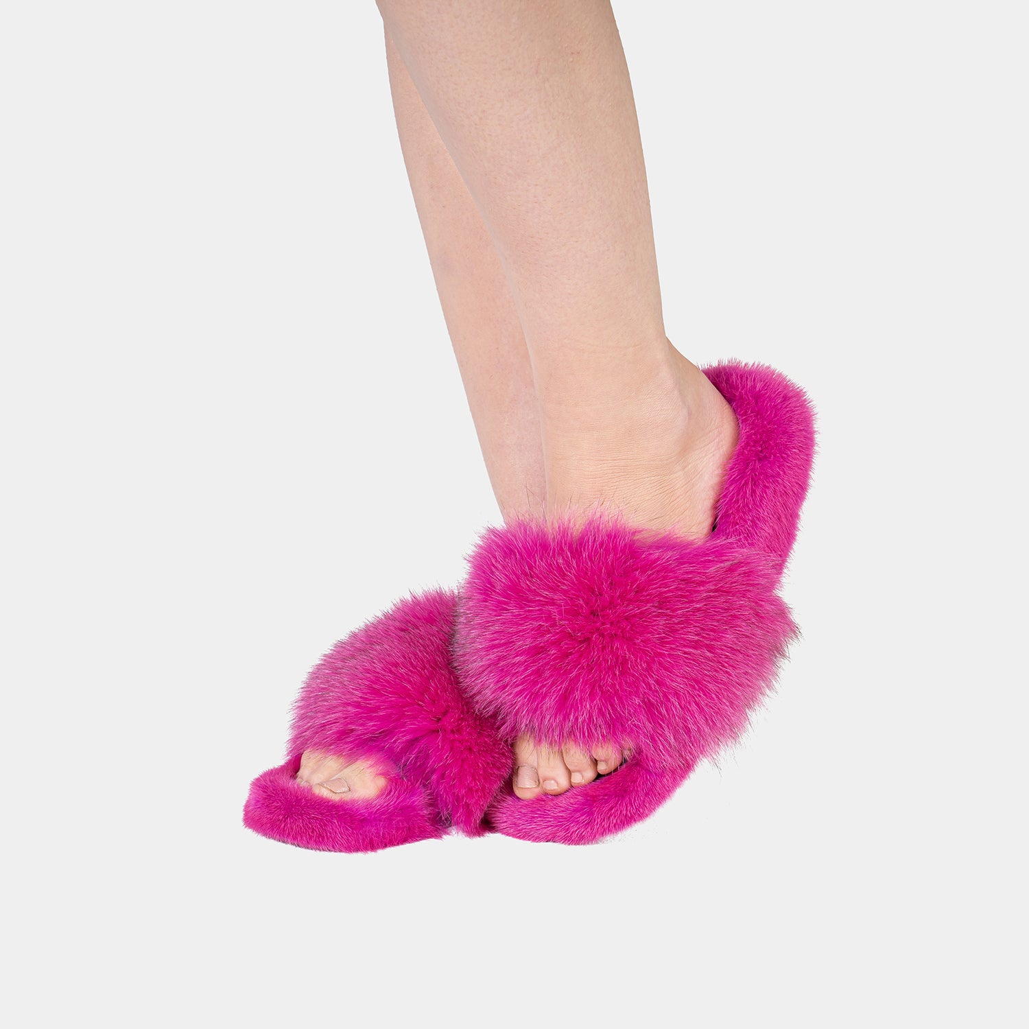 ASPEN - Slipper con Pelo di Visone & Volpe Fucsia