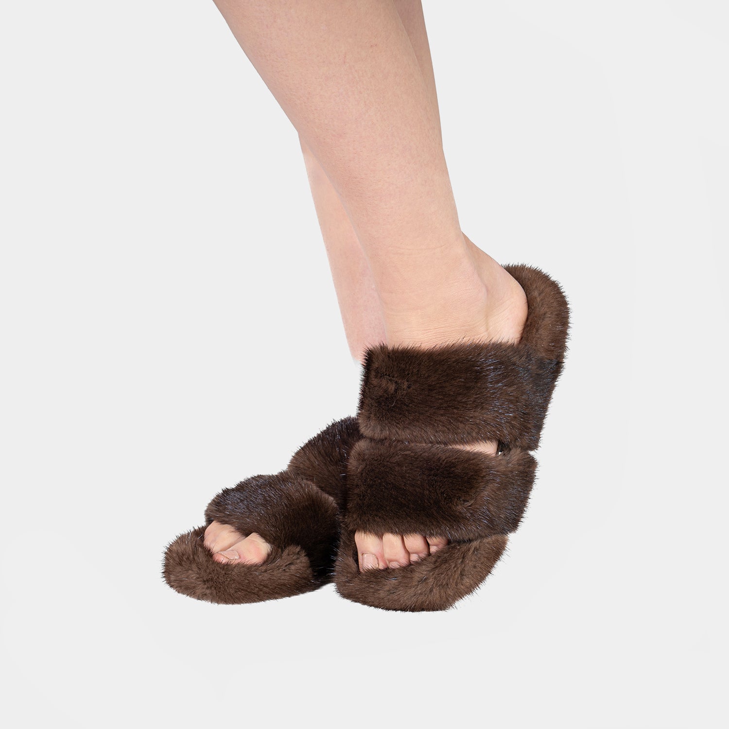 CORTINA - Double band slipper with Brown Mink Fur